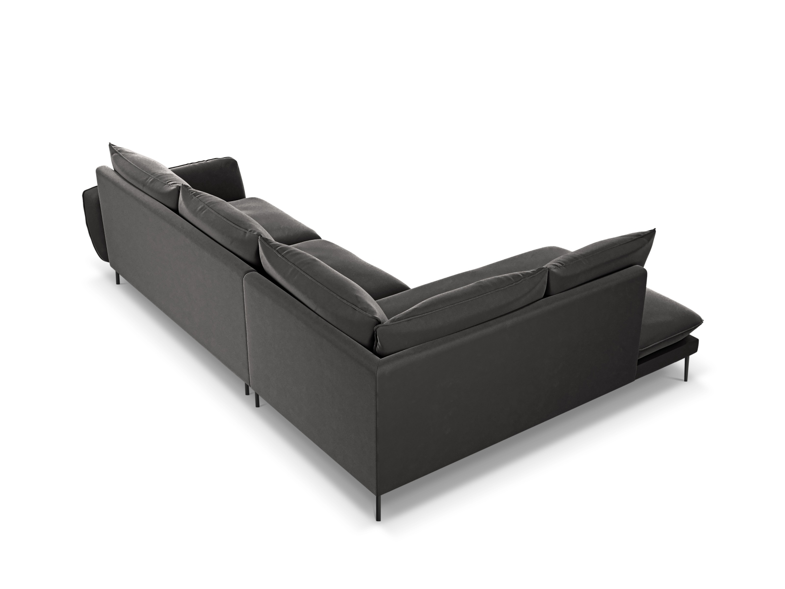 Cosmopolitan Design Ecksofa Vienna 6-Sitzer Samt Bluvel Dunkelgrau Melange Links Beine Schwarzes Metall
