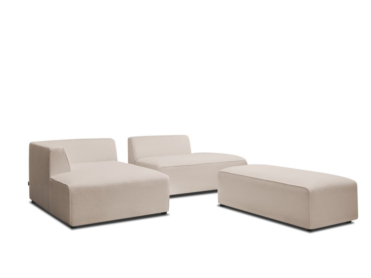 Bobochic Megeve Ecksofa mit Schlaffunktion und Pouf Bouclé-Stoff Beige Ecke links