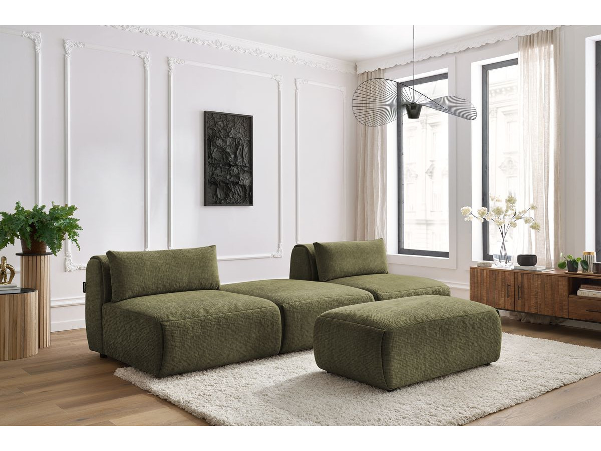 Bobochic Jeanne Sofa 4-Sitzer mit Pouf Strukturstoff Grün
