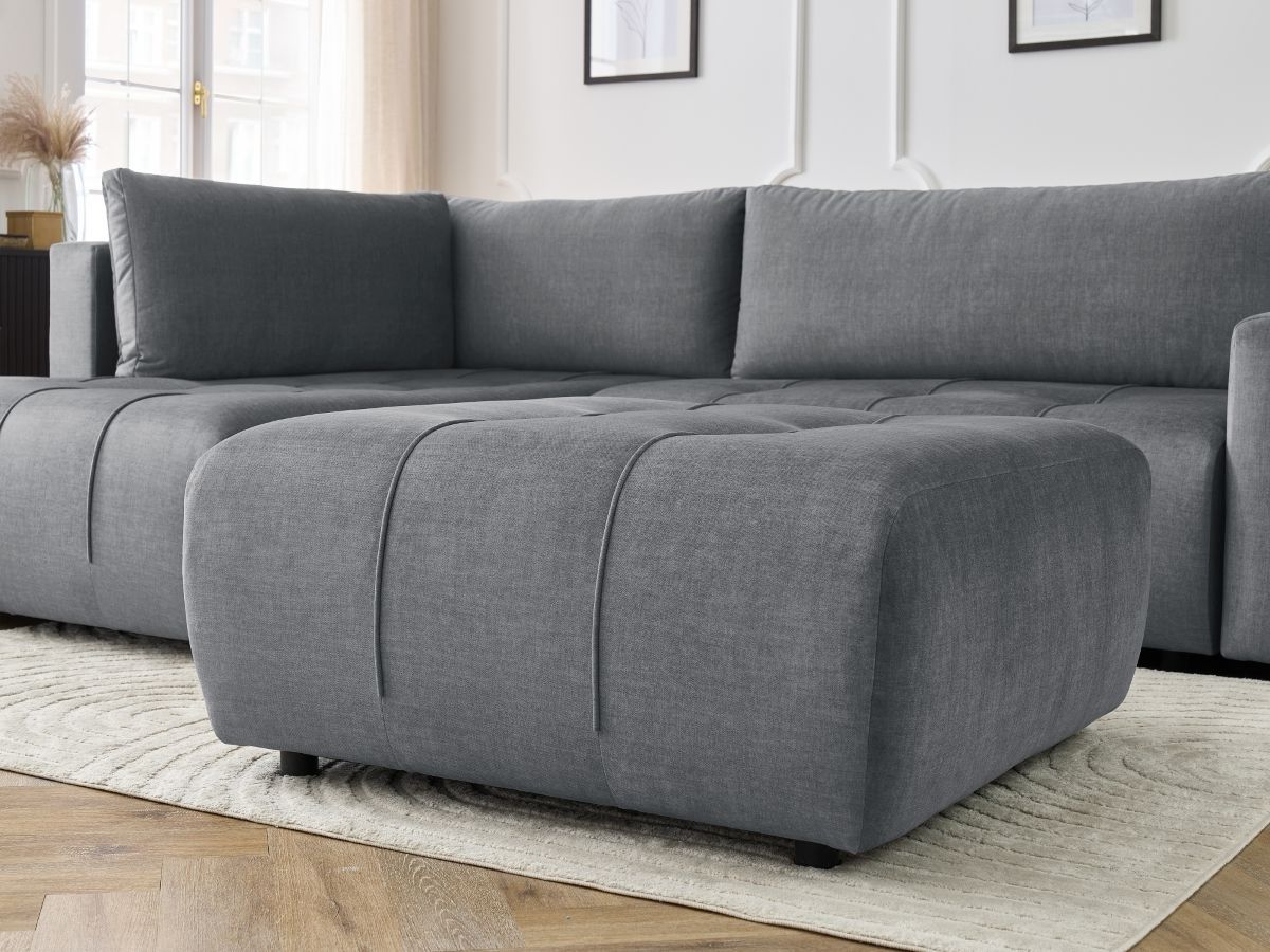Bobochic Arsene Ecksofa mit Schlaffunktion und Bettkasten und Pouf 277 × 200 cm Samt Dunkelgrau Ecke links