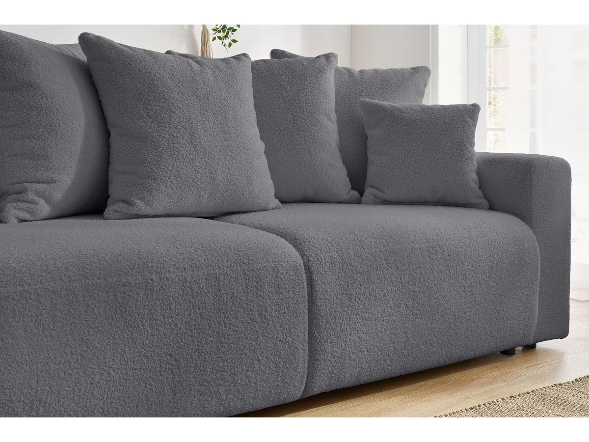 Bobochic Envy Schlafsofa 3-Sitzer mit Bettkasten und rechteckigem Pouf Bouclé-Stoff Dunkelgrau