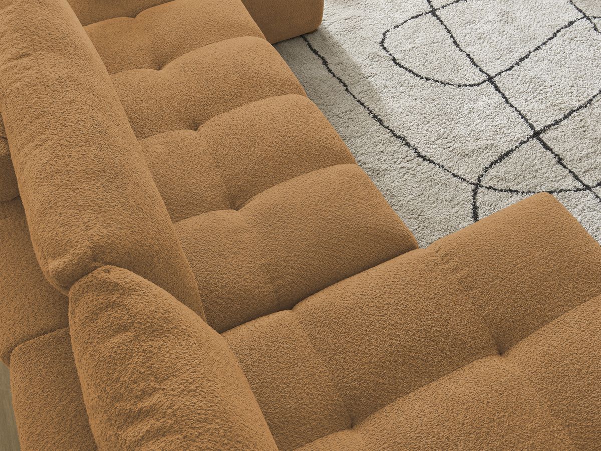 Bobochic Anakin Wohnlandschaft, Liegefläche 137 × 382 cm, 3 Kissen Bouclé-Stoff Gelb