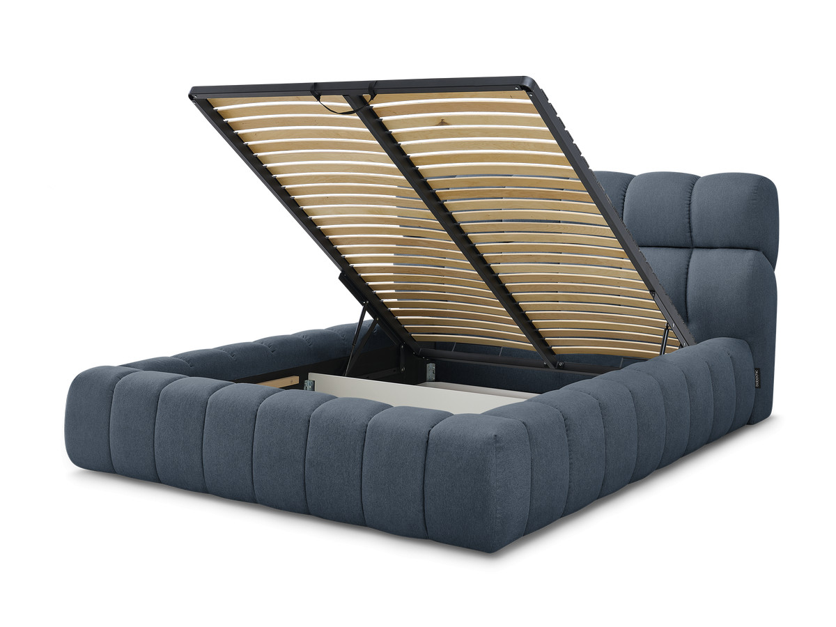 Bobochic Mont-blanc Polsterbett mit Bettkasten Stoff Dunkelblau, Liegefläche 180 × 200 cm