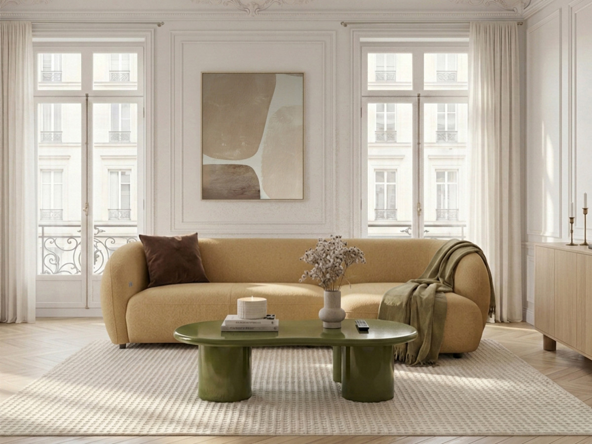 Bobochic Halo Ecksofa mit Schlaffunktion Stoff Gelb Ecke rechts