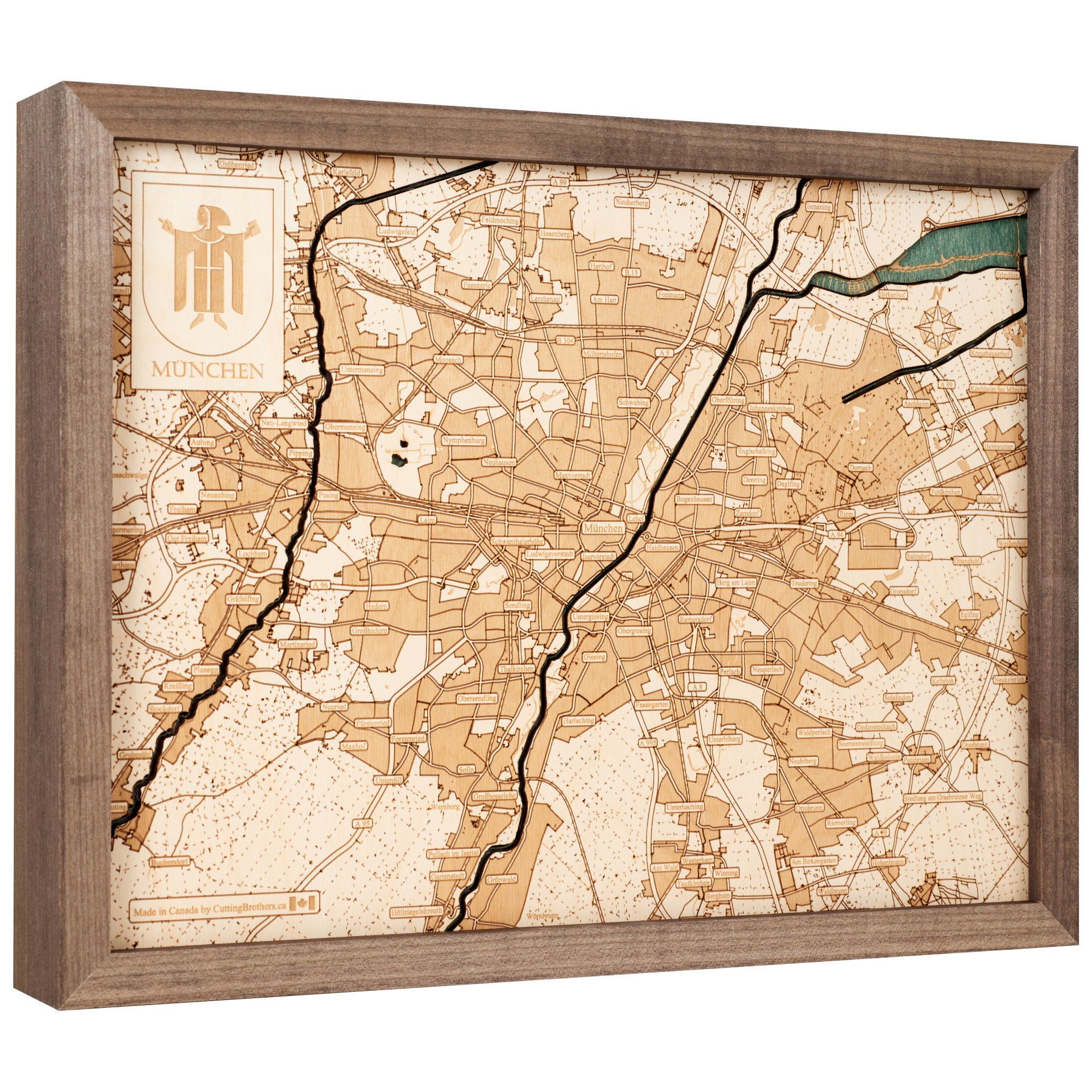 Cutting Brothers 3D Holz-Wandkarte München 40.5x30.5 cm