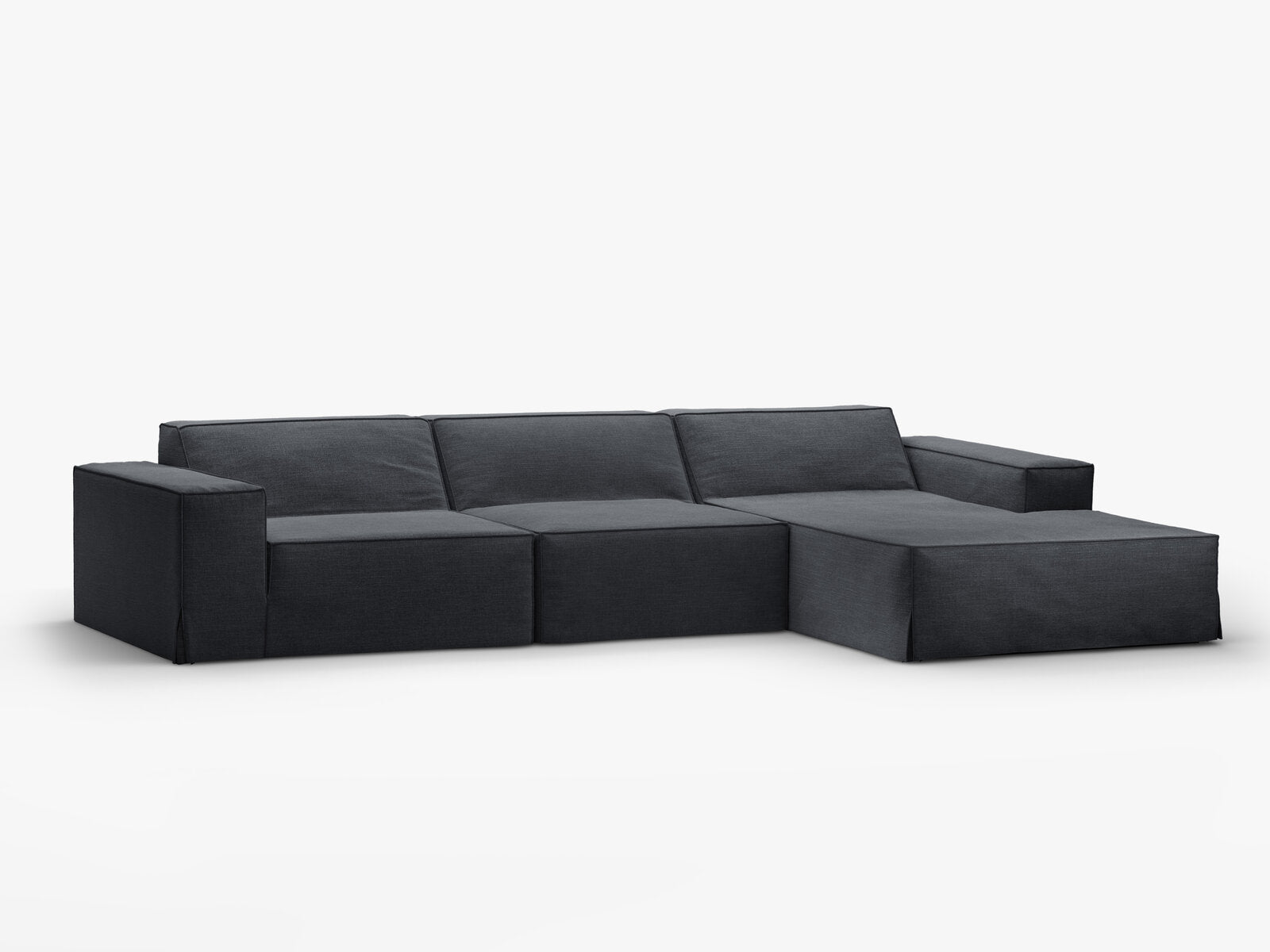 Micadoni Ecksofa Jodie 4-Sitzer Rechts Strukturierter Stoff Lins Grau und Blau