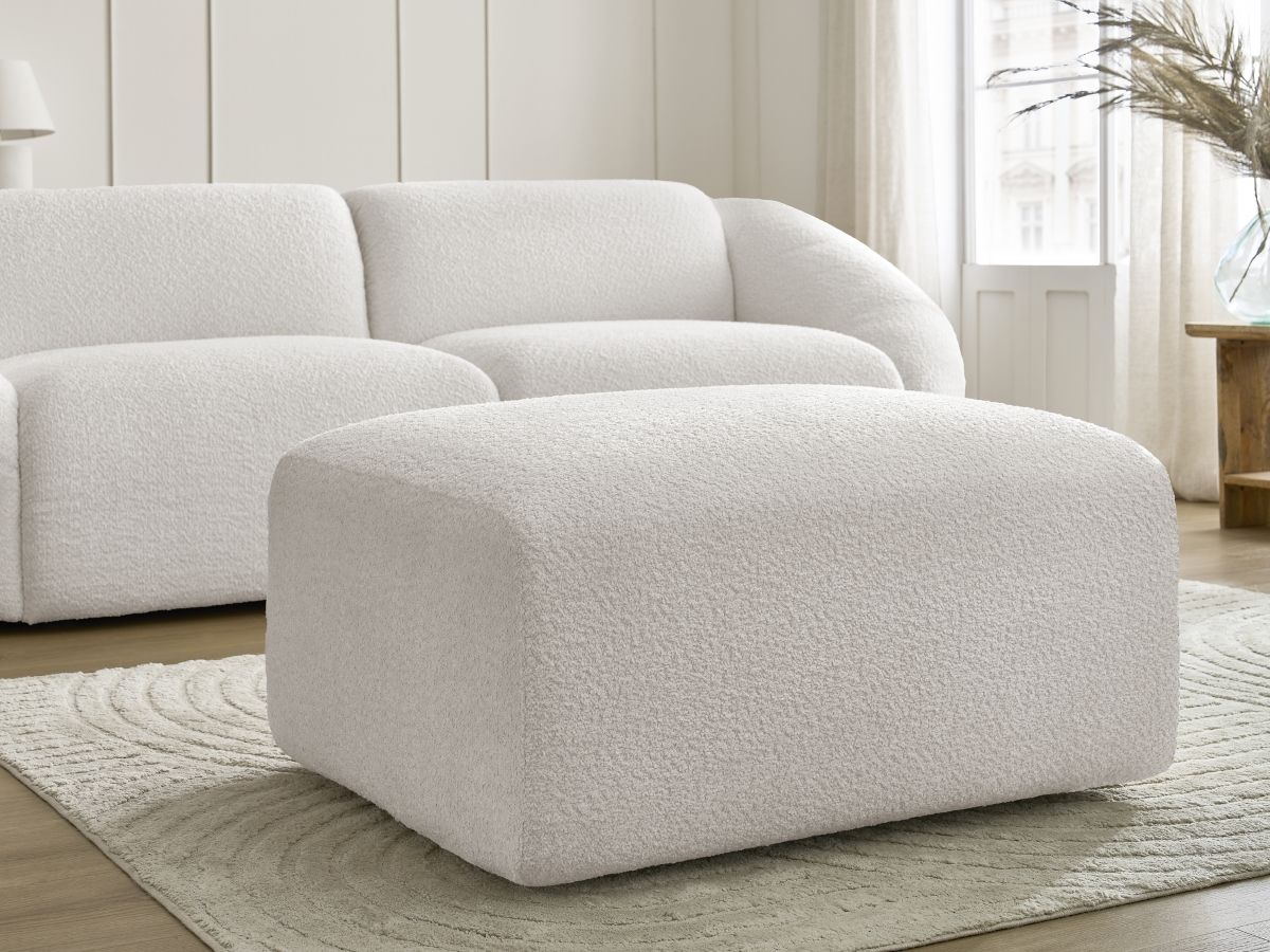 Bobochic Tina Sofa 4-Sitzer mit Pouf Bouclé-Stoff Weiß