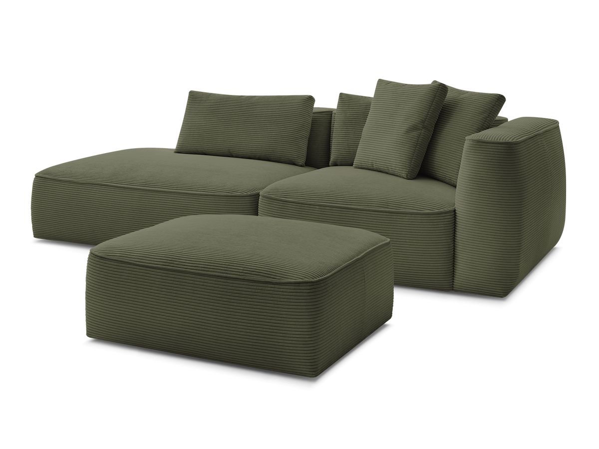 Bobochic Leopold Sofa 4-Sitzer mit Pouf Cordsamt Hellgrün Armlehne rechts
