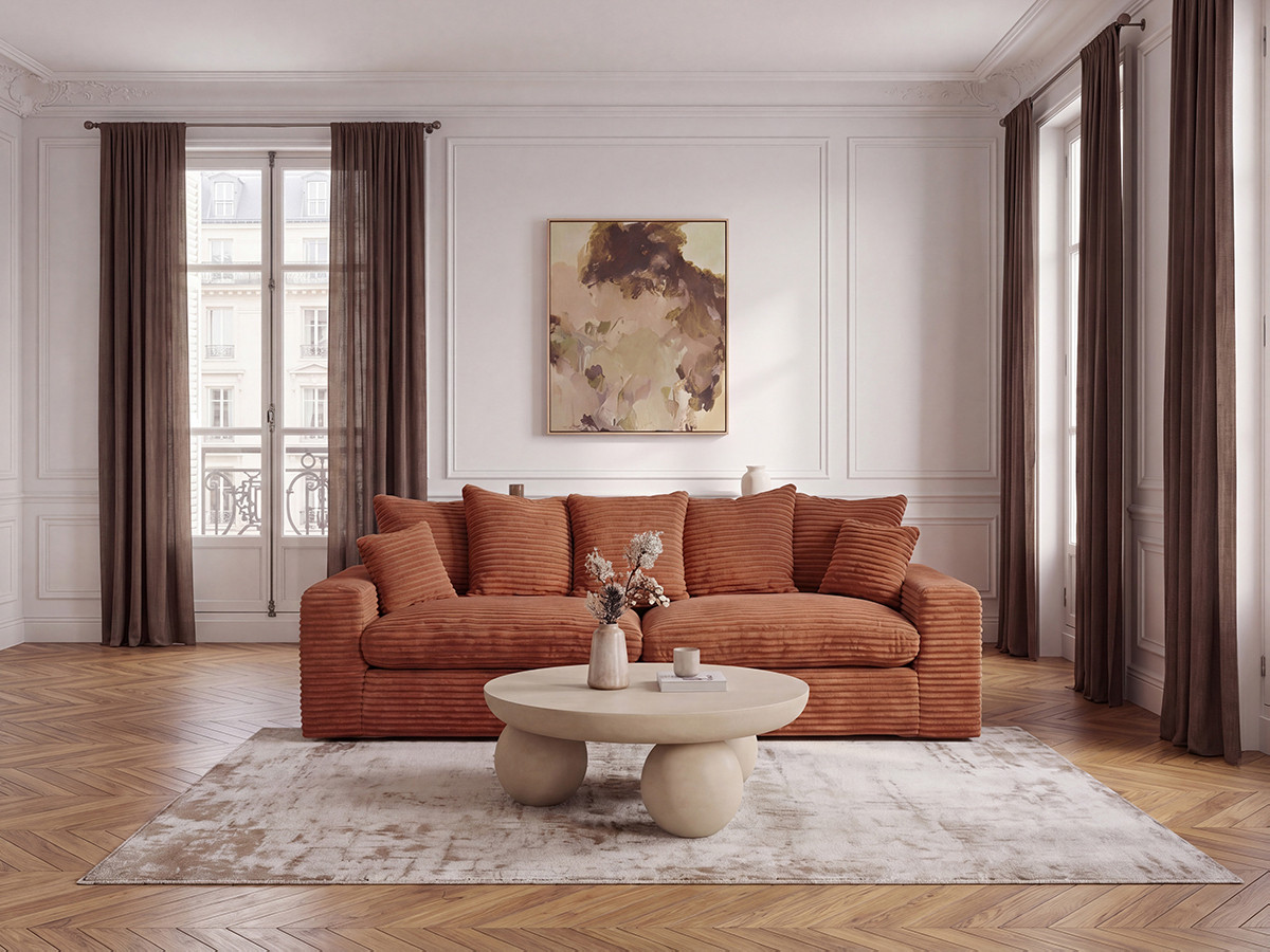 Bobochic Nevada Sofa 3-Sitzer 260 × 97 cm Breitcord weich Orange