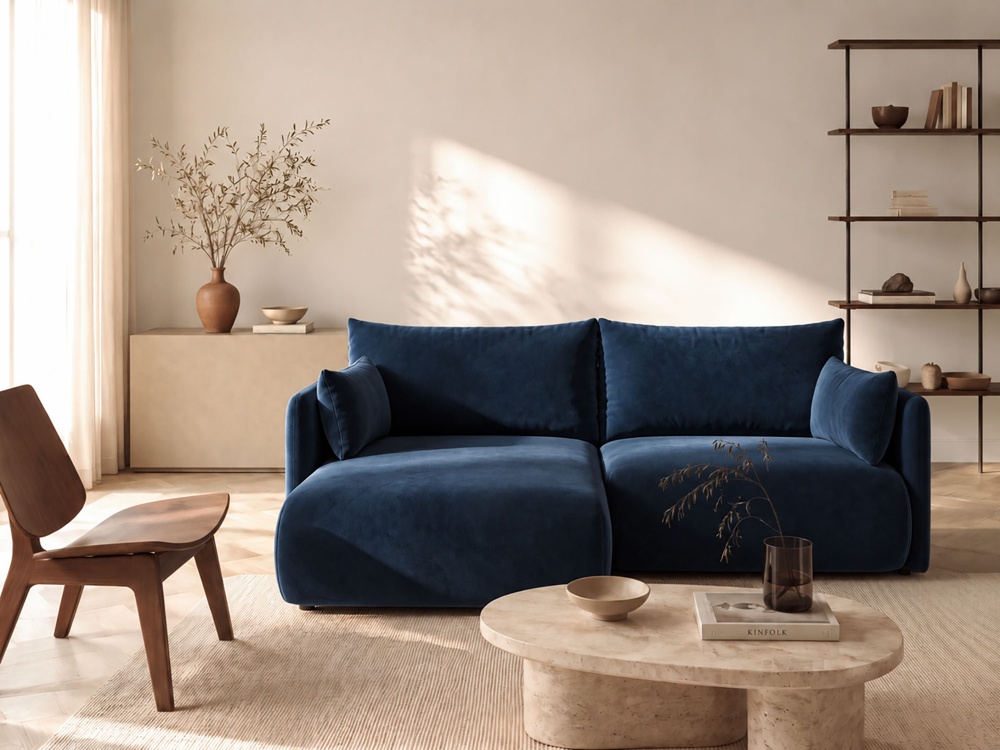 Cosmopolitan Design Ecksofa Monaco 3-Sitzer mit Schlaffunktion Samt Bluvel Königsblau Links