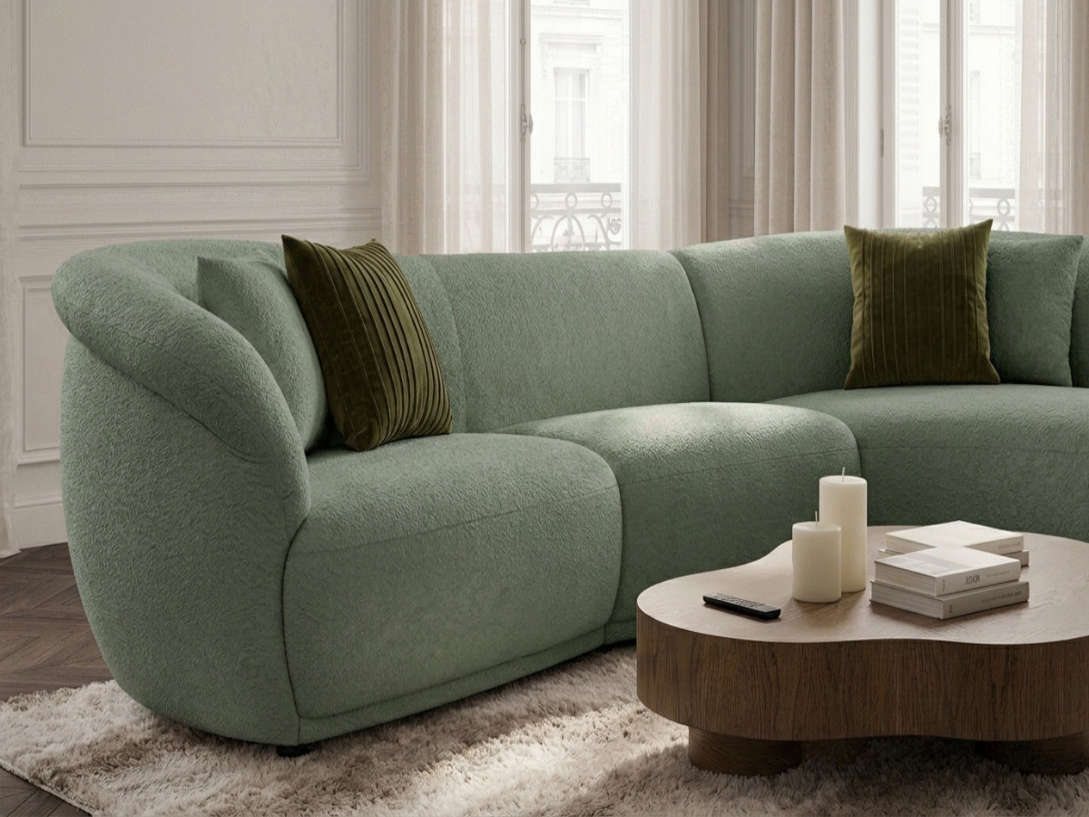 Bobochic Nora Ecksofa Chenille Grün Ecke rechts