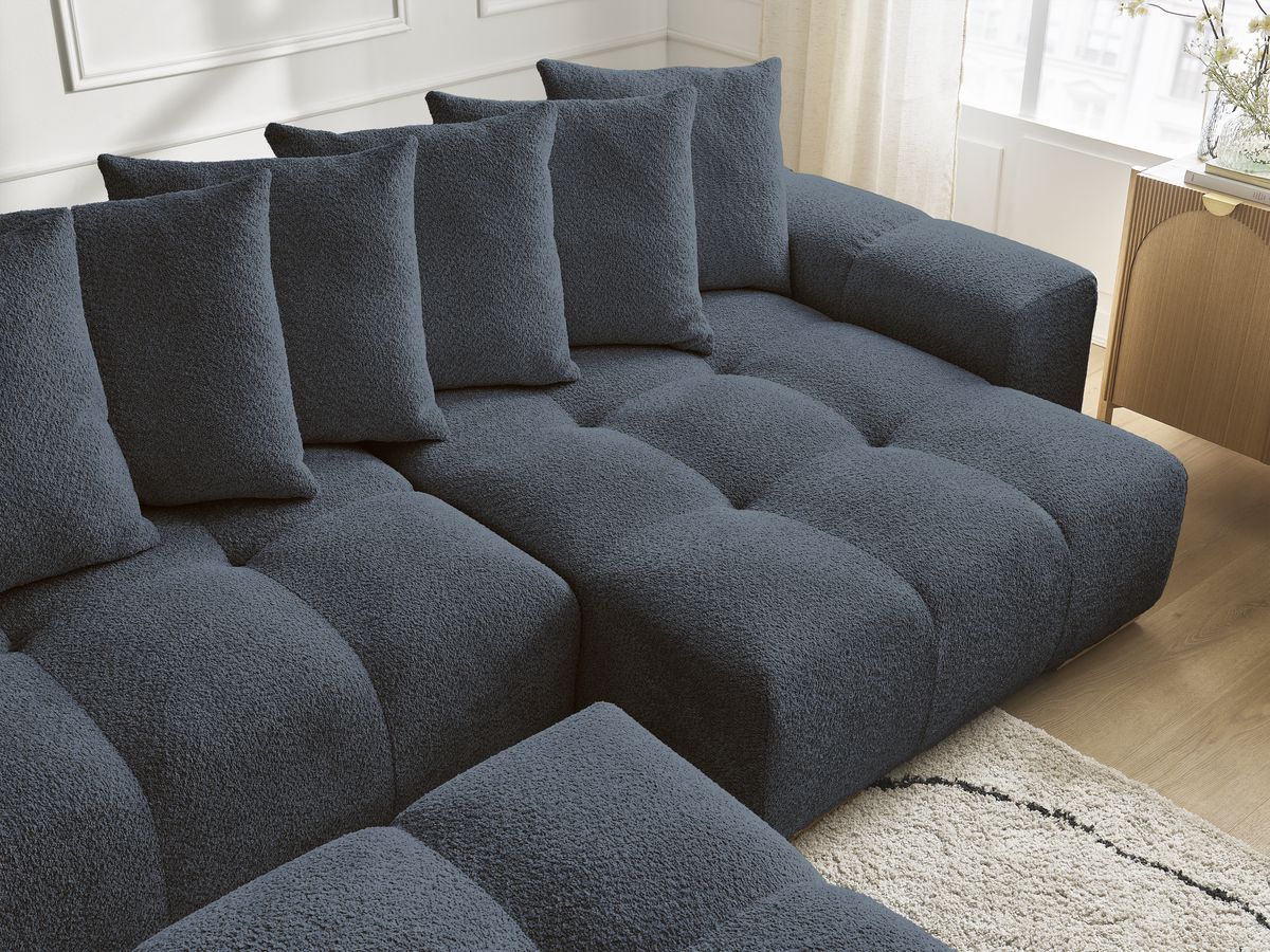 Bobochic Anakin Wohnlandschaft mit Pouf, 10 Kissen Bouclé-Stoff Dunkelblau