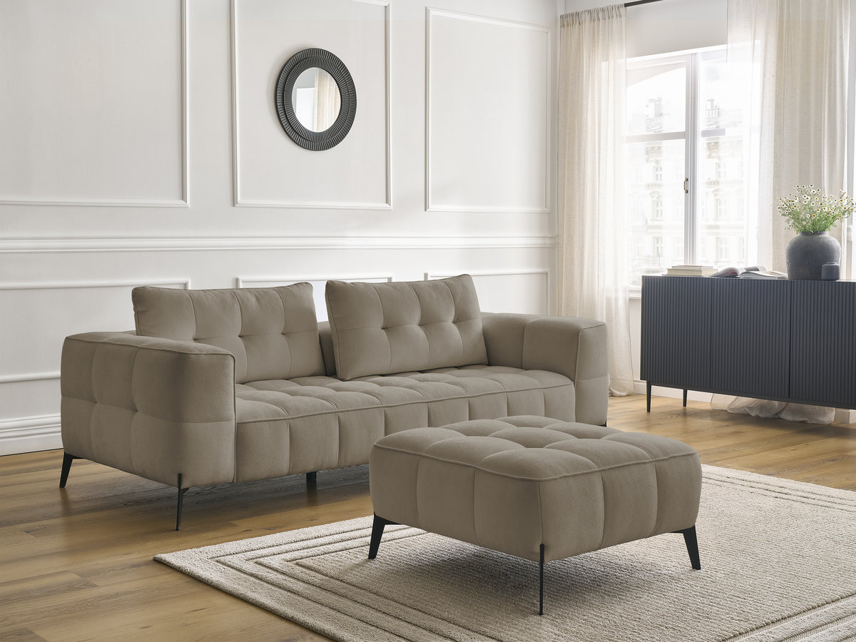 Bobochic Anis Sofa 3-Sitzer mit Pouf Strukturstoff Taupe