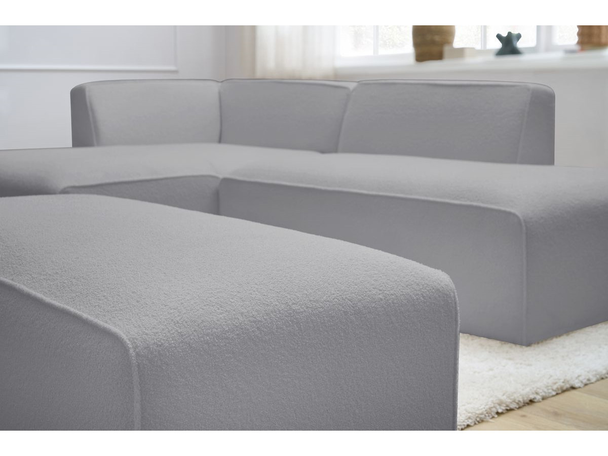 Bobochic Megeve Ecksofa mit Schlaffunktion und Pouf Bouclé-Stoff Hellgrau Ecke links