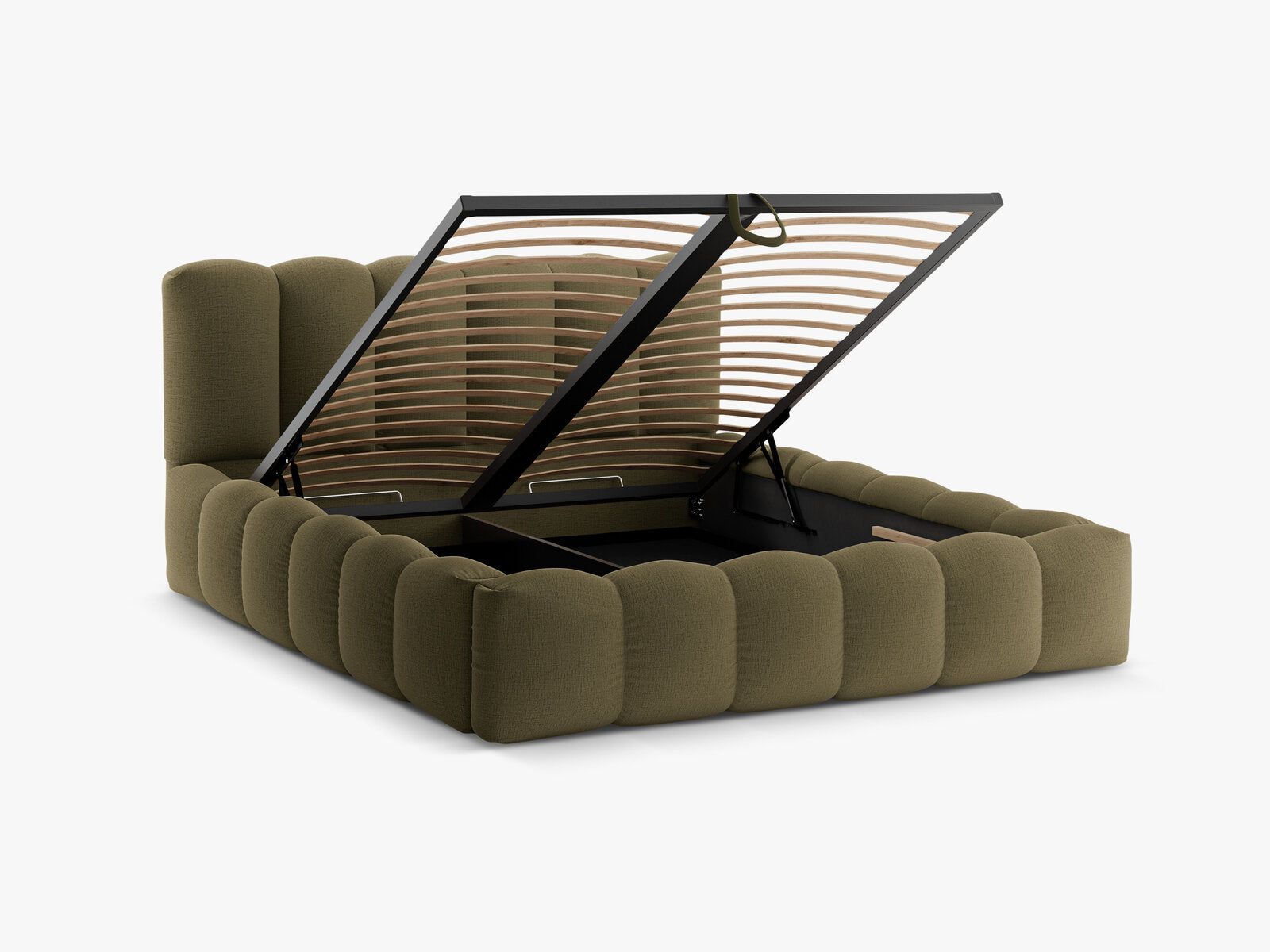 Micadoni Stauraumbett mit Kopfteil Lupine Strukturierter Stoff Moly Grün 160x200