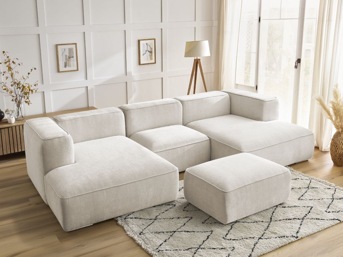 Bobochic Zephyr Wohnlandschaft mit Pouf Strukturstoff Weiß