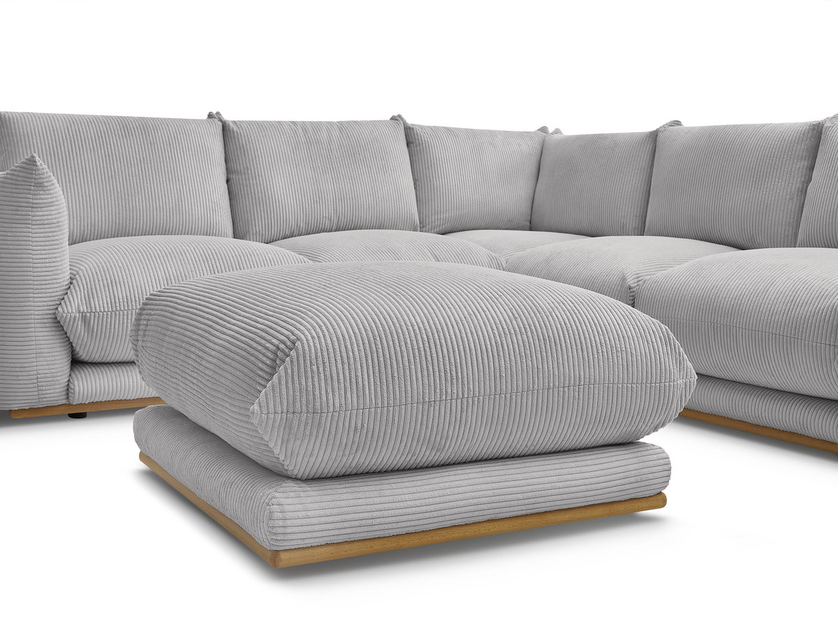 Bobochic Ernest Ecksofa mit Pouf Cordsamt Hellgrau