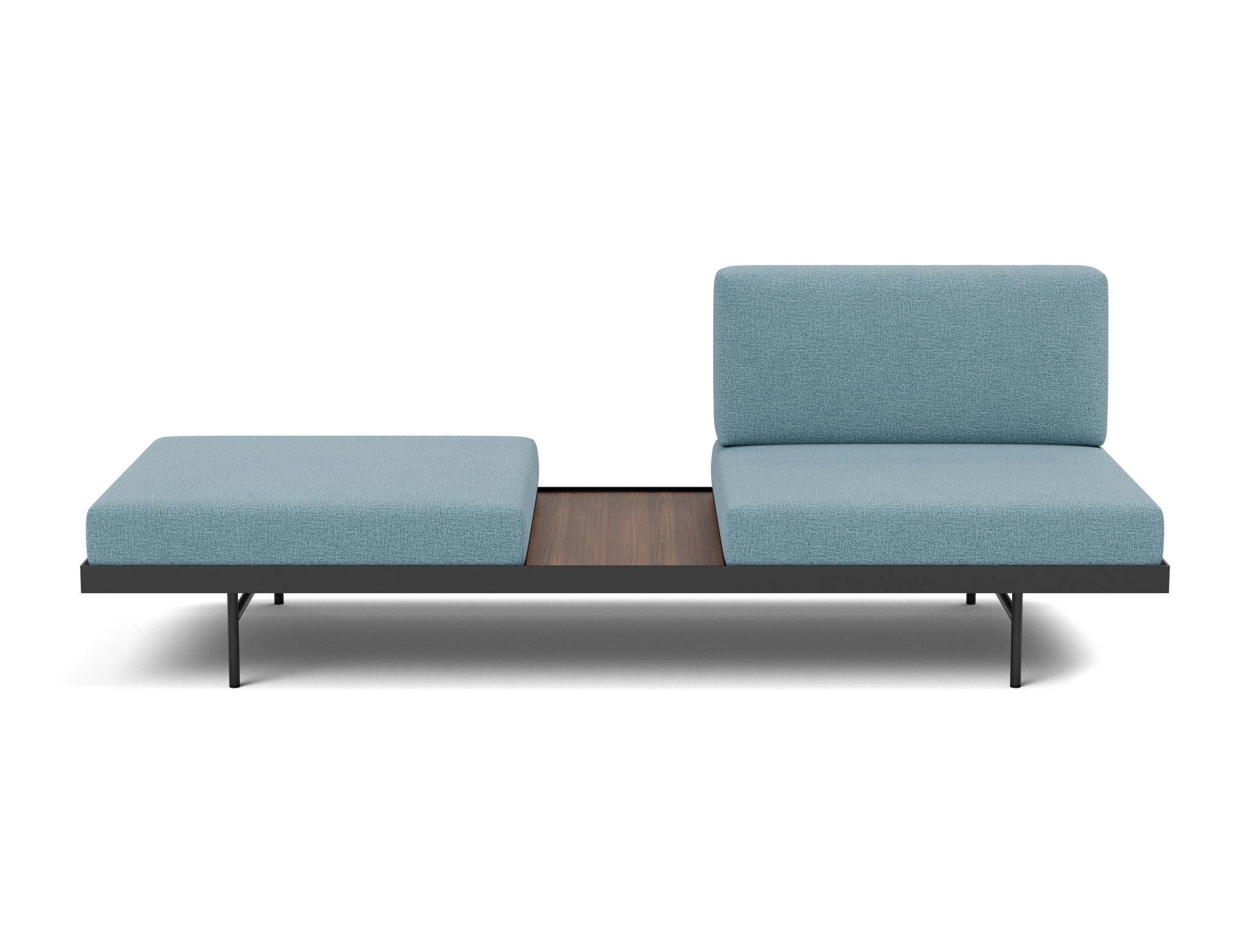 Tagesbett Puri Flachgewebe Mixed Dance 525-Light-Blue Beine mit Nussbaumtisch