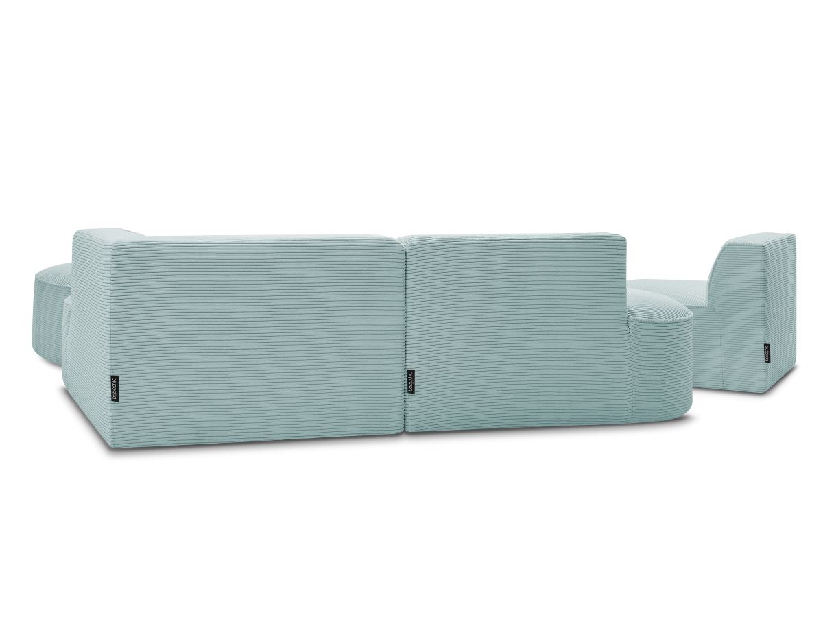 Bobochic Rousseau Ecksofa mit Sofamodul und Pouf Cordsamt Hellblau Ecke rechts
