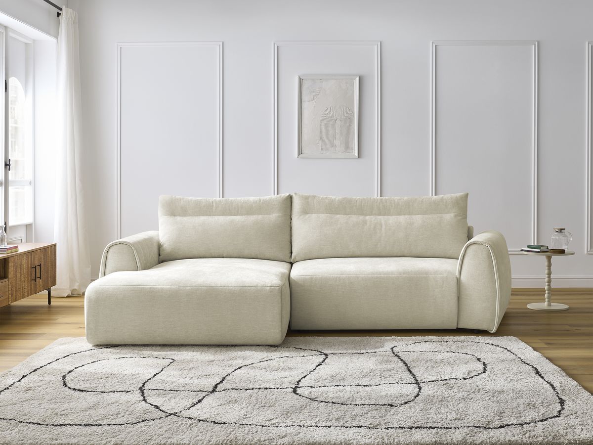 Bobochic Aden Ecksofa 293 × 152 cm Stoff Beige Ecke links