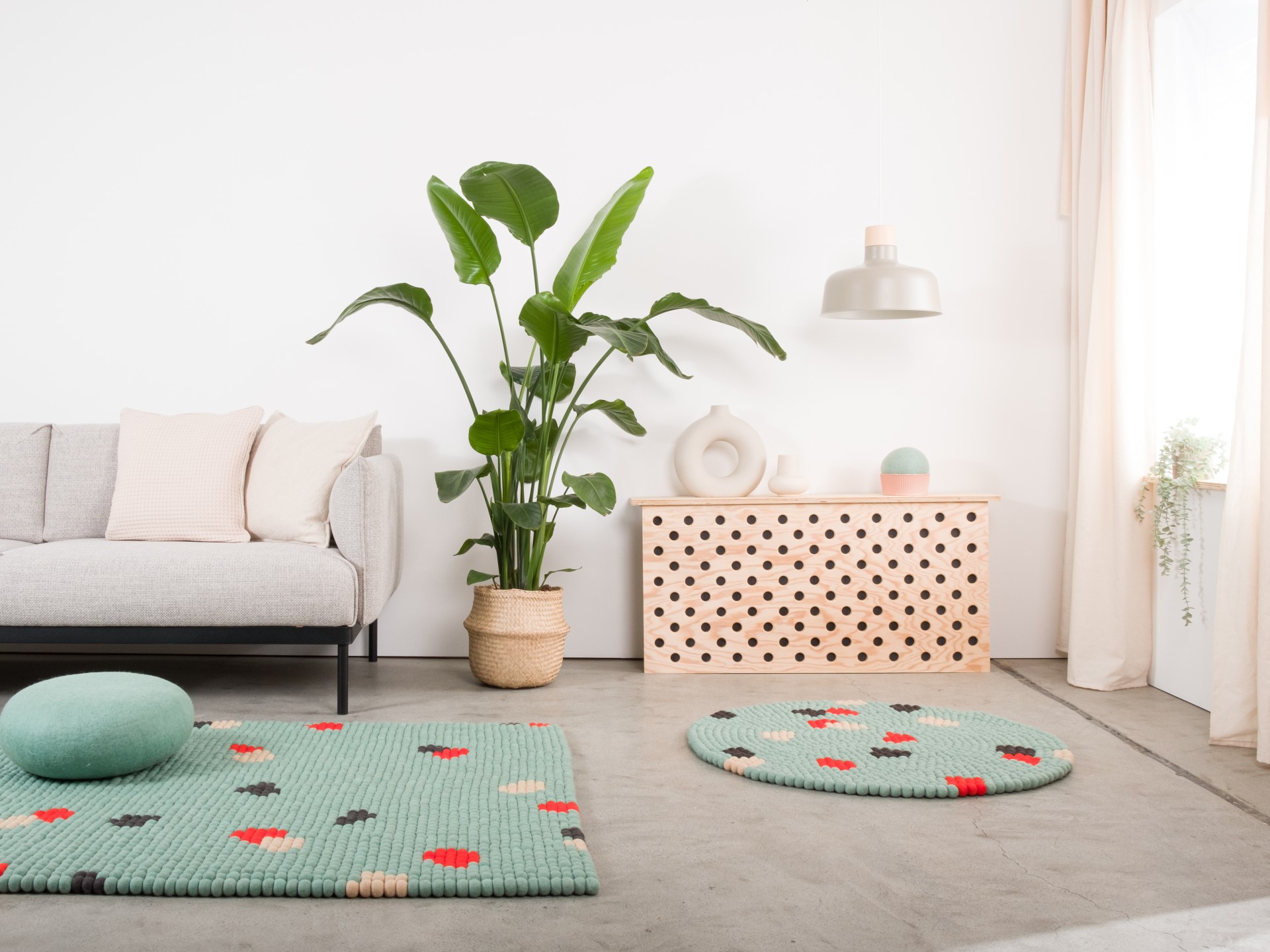 myfelt Terra Ocean Filzkugelteppich Türkis rund Ø 50 cm