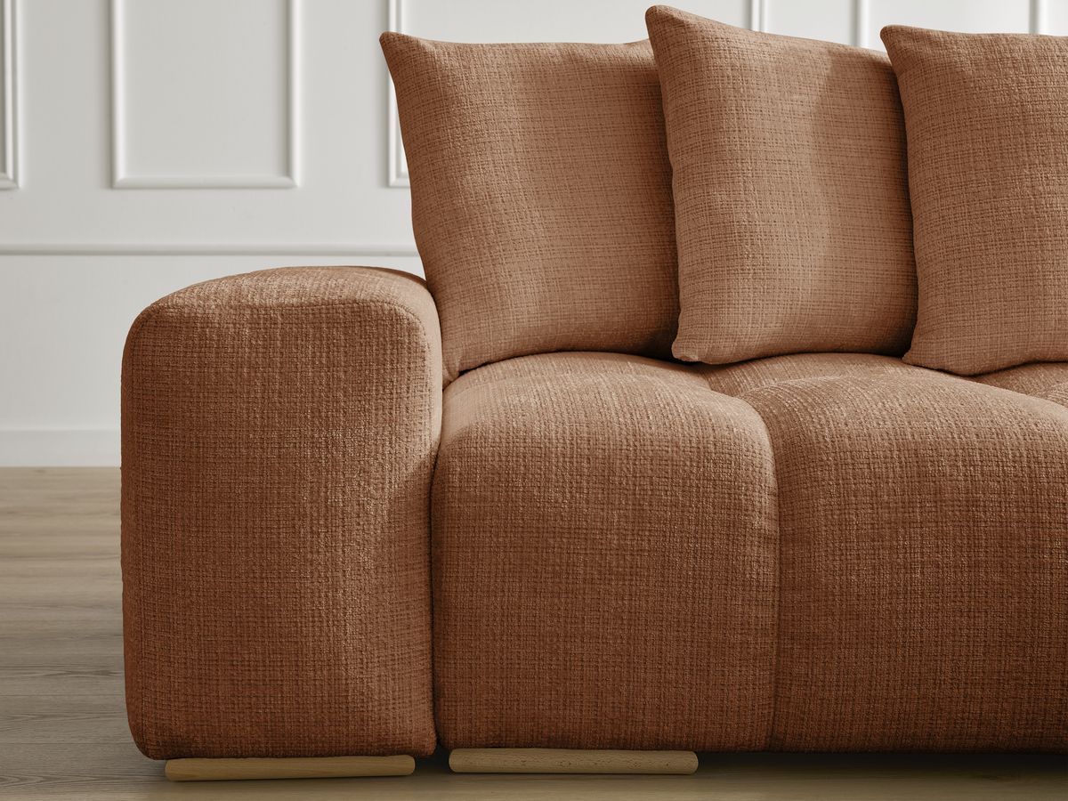 Bobochic Anakin Schlafsofa 3-Sitzer mit Bettkasten und Pouf, 6 Kissen Strukturstoff Orange