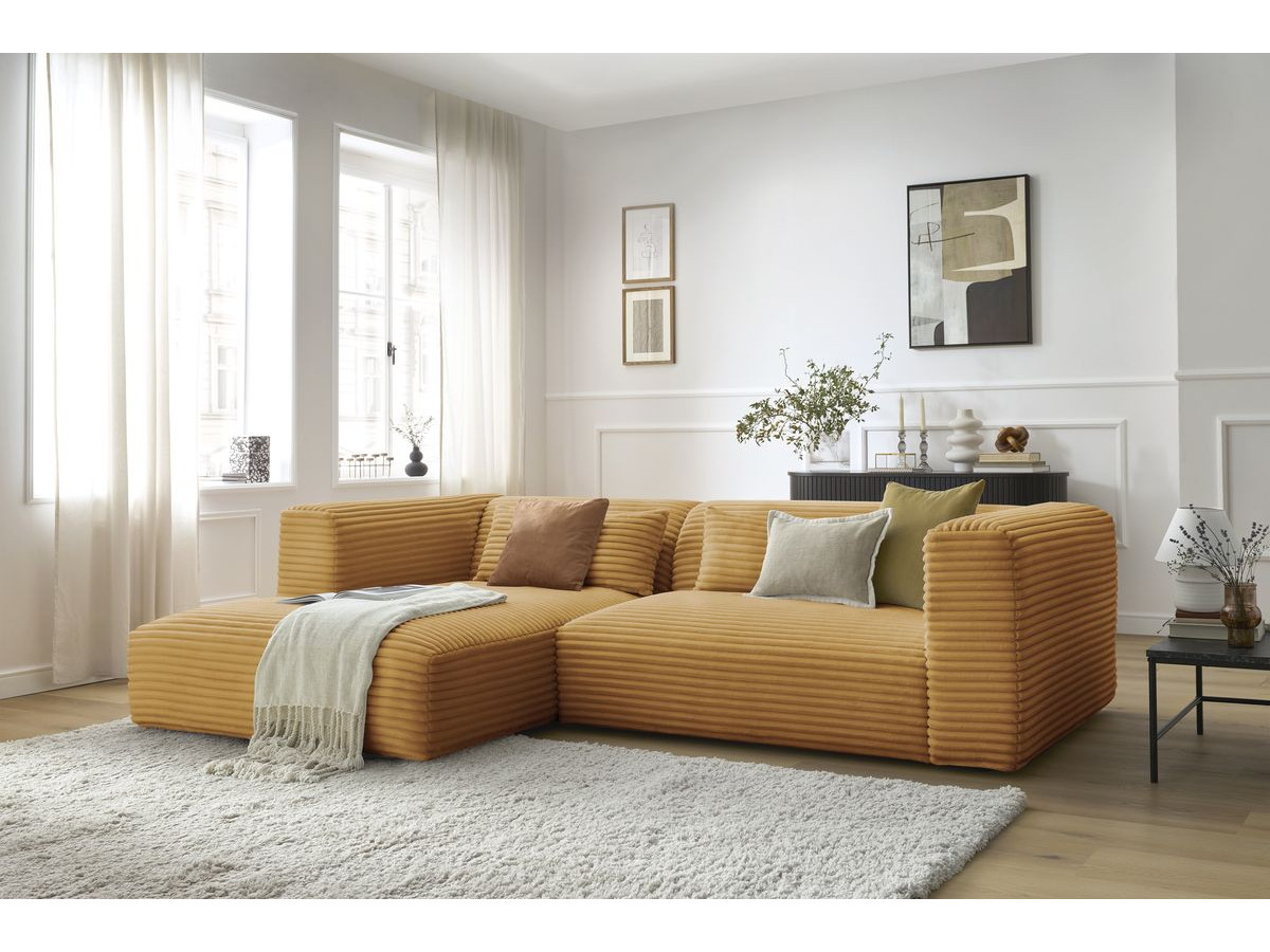 Bobochic Harry Ecksofa Breitcord weich Gelb Ecke links