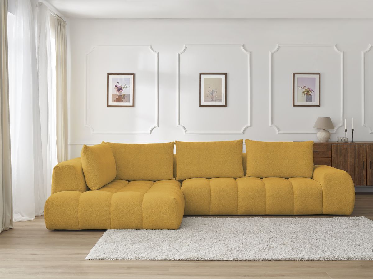 Bobochic Everest Ecksofa, 4 Kissen Melange-Stoff Gelb Ecke links