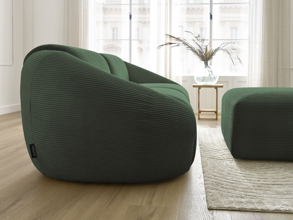 Bobochic Tina Sofa 3-Sitzer mit Pouf Cordsamt Grün