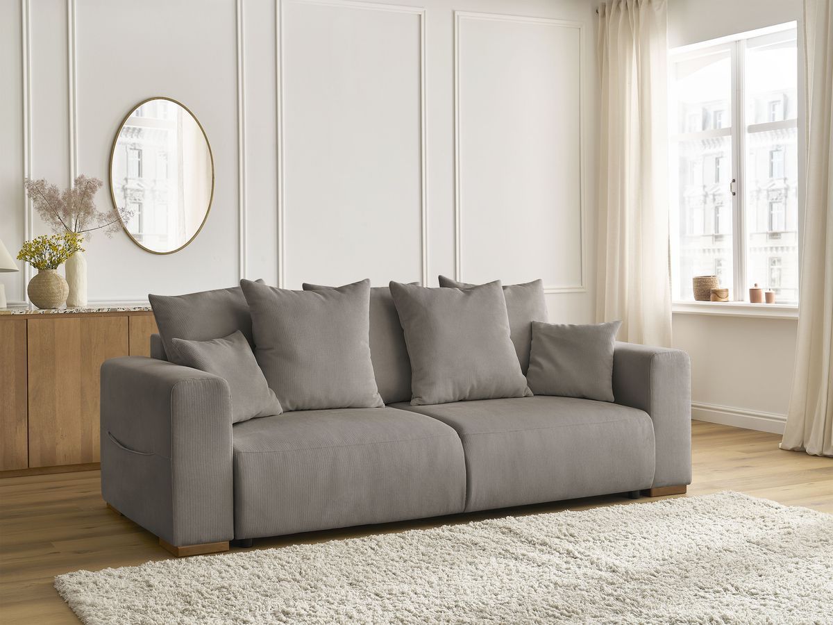 Bobochic Sidonie Schlafsofa 3-Sitzer mit Bettkasten Cordsamt Taupe