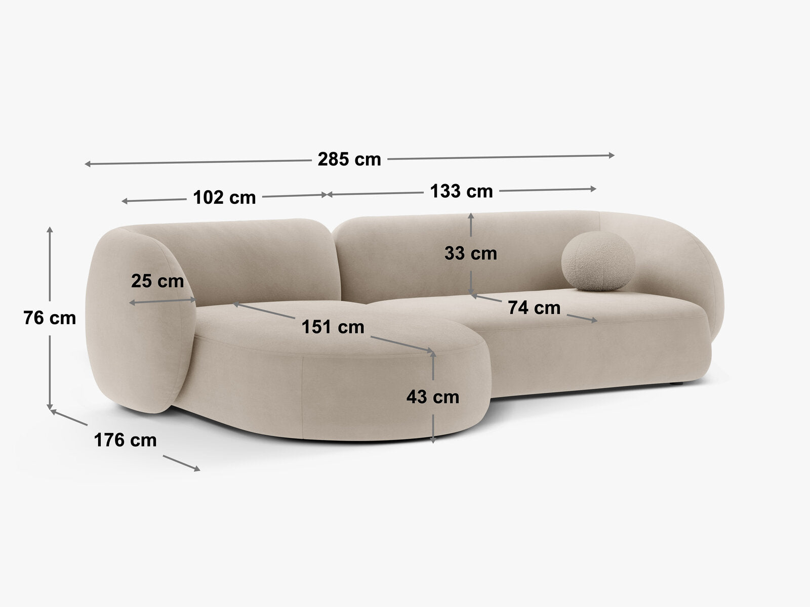 Micadoni Ecksofa Kate 3-Sitzer Links Strukturierter Stoff Blau Melange