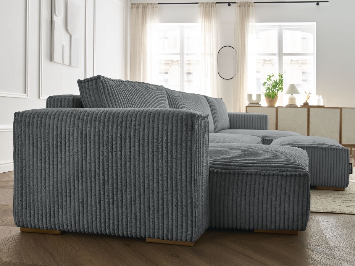 Bobochic Chelsea Wohnlandschaft mit Pouf Breitcord weich Dunkelgrau