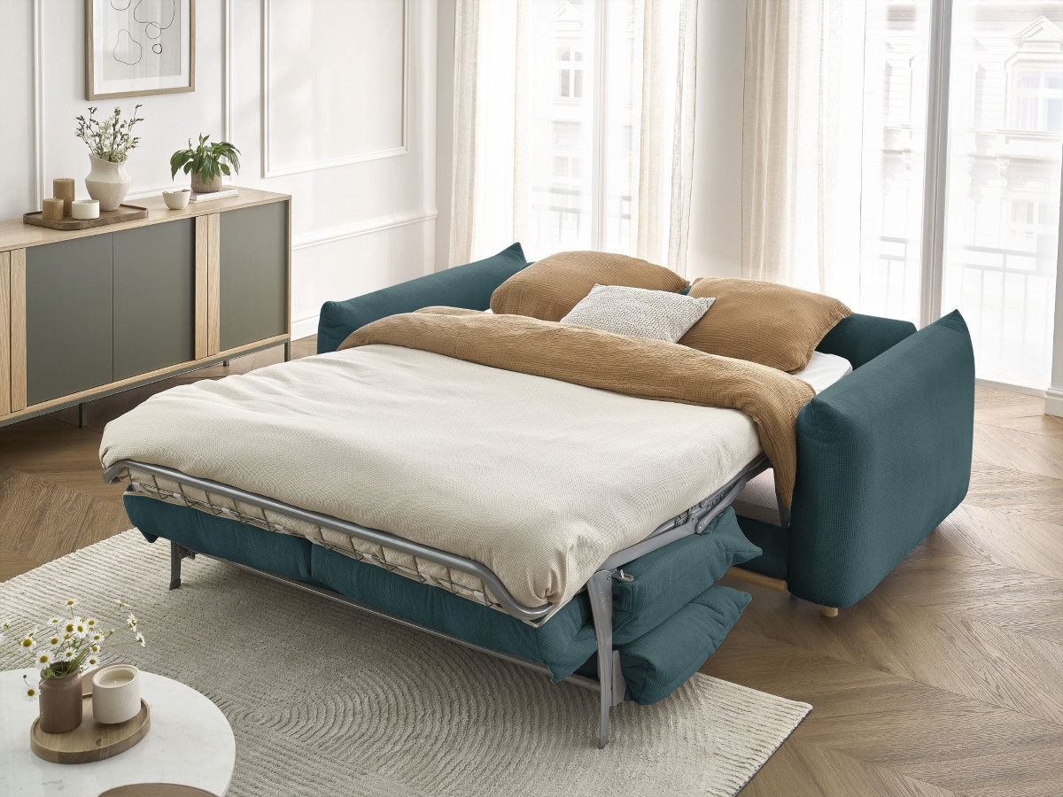 Bobochic Ernest Schlafsofa 3-Sitzer, Liegefläche 190 × 140 / 160 cm Stoff Dunkelblau, Liegefläche 160 × 190 cm