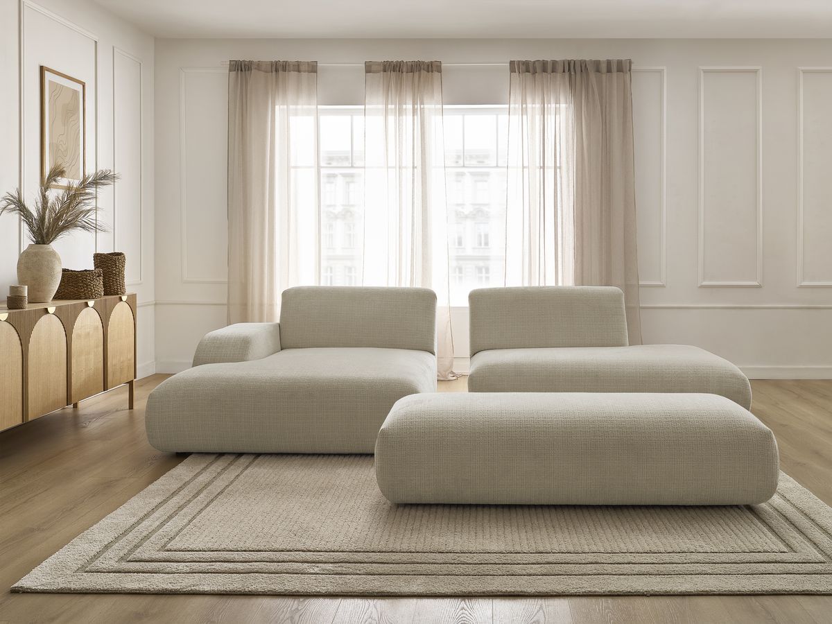 Bobochic Sirius Ecksofa mit Pouf 300 × 170 cm Strukturstoff Beige Ecke links