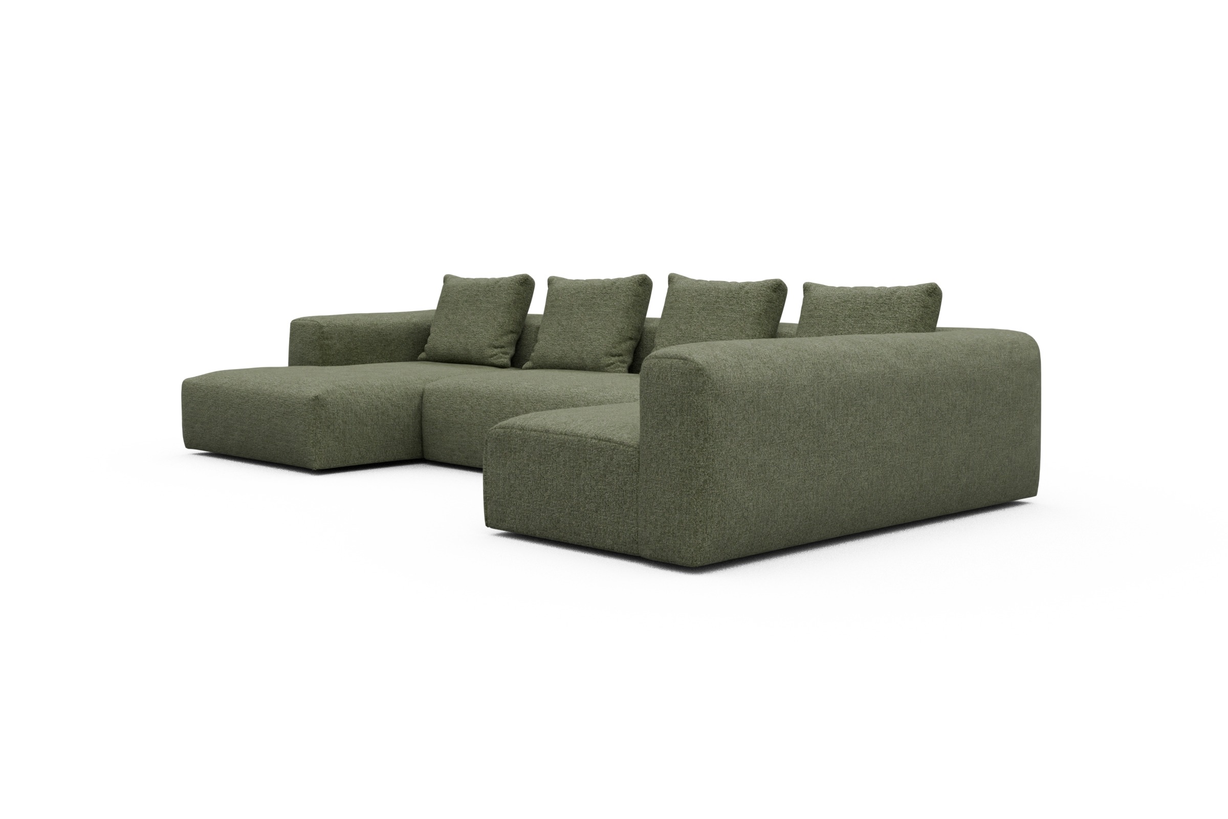 Wohnlandschaft Fred Chaiselongue links mit 2-Sitzer und lange Armlehne rechts Carreno-Vivid-Green