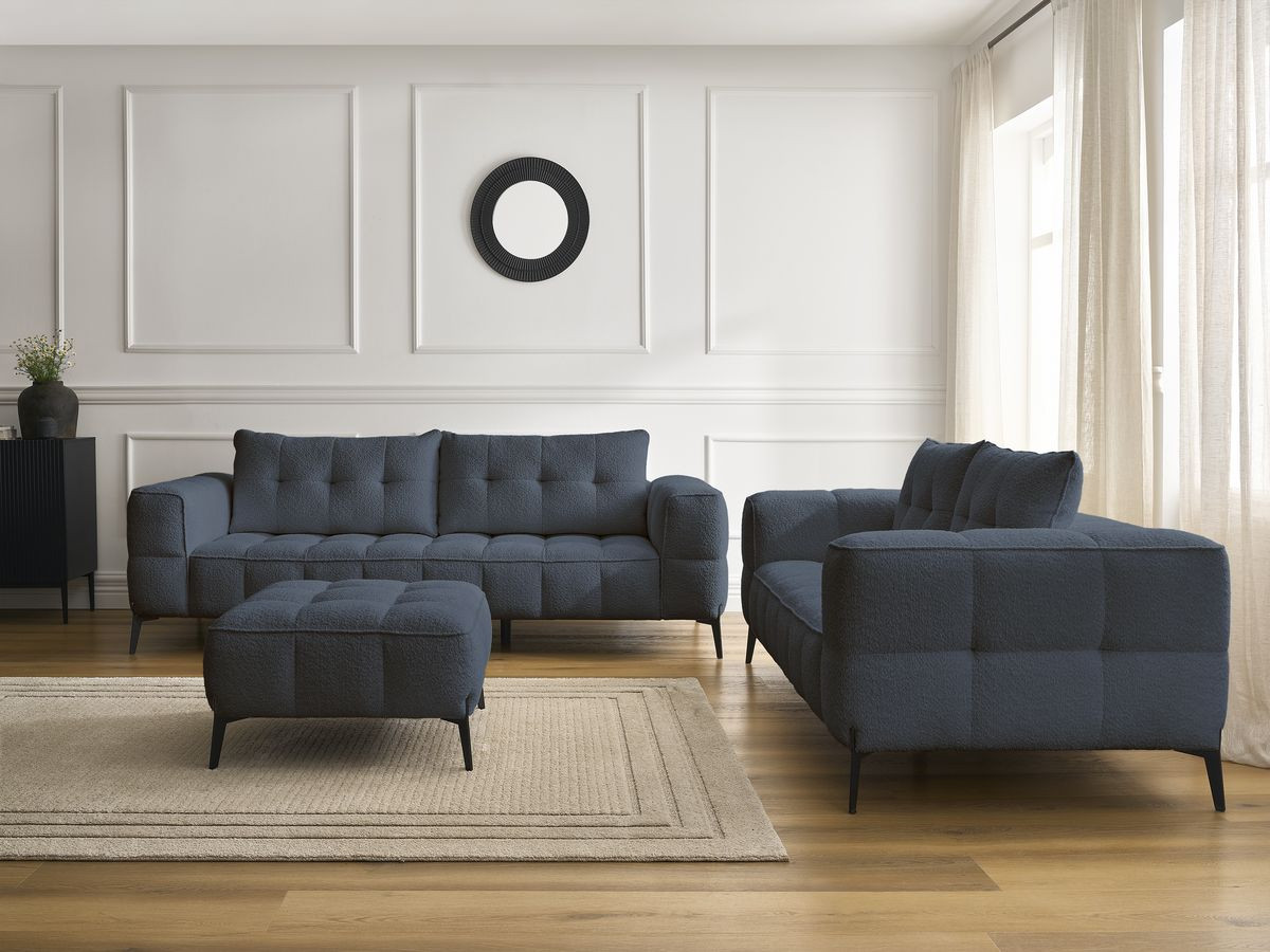 Bobochic Anis Sofa 5-Sitzer mit Pouf Bouclé-Stoff Dunkelblau