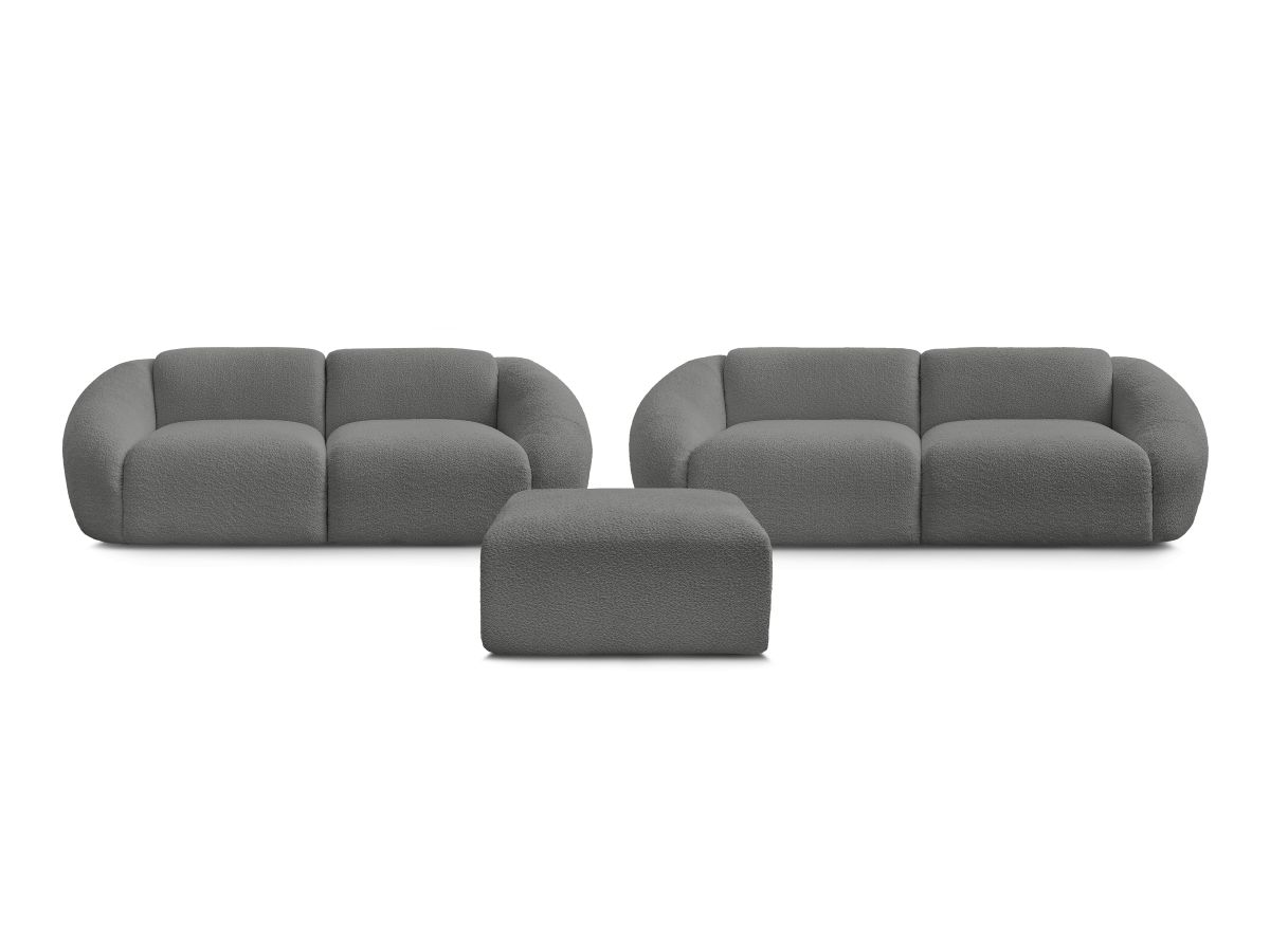 Bobochic Tina Sofa 6-Sitzer mit Pouf Bouclé-Stoff Dunkelgrau