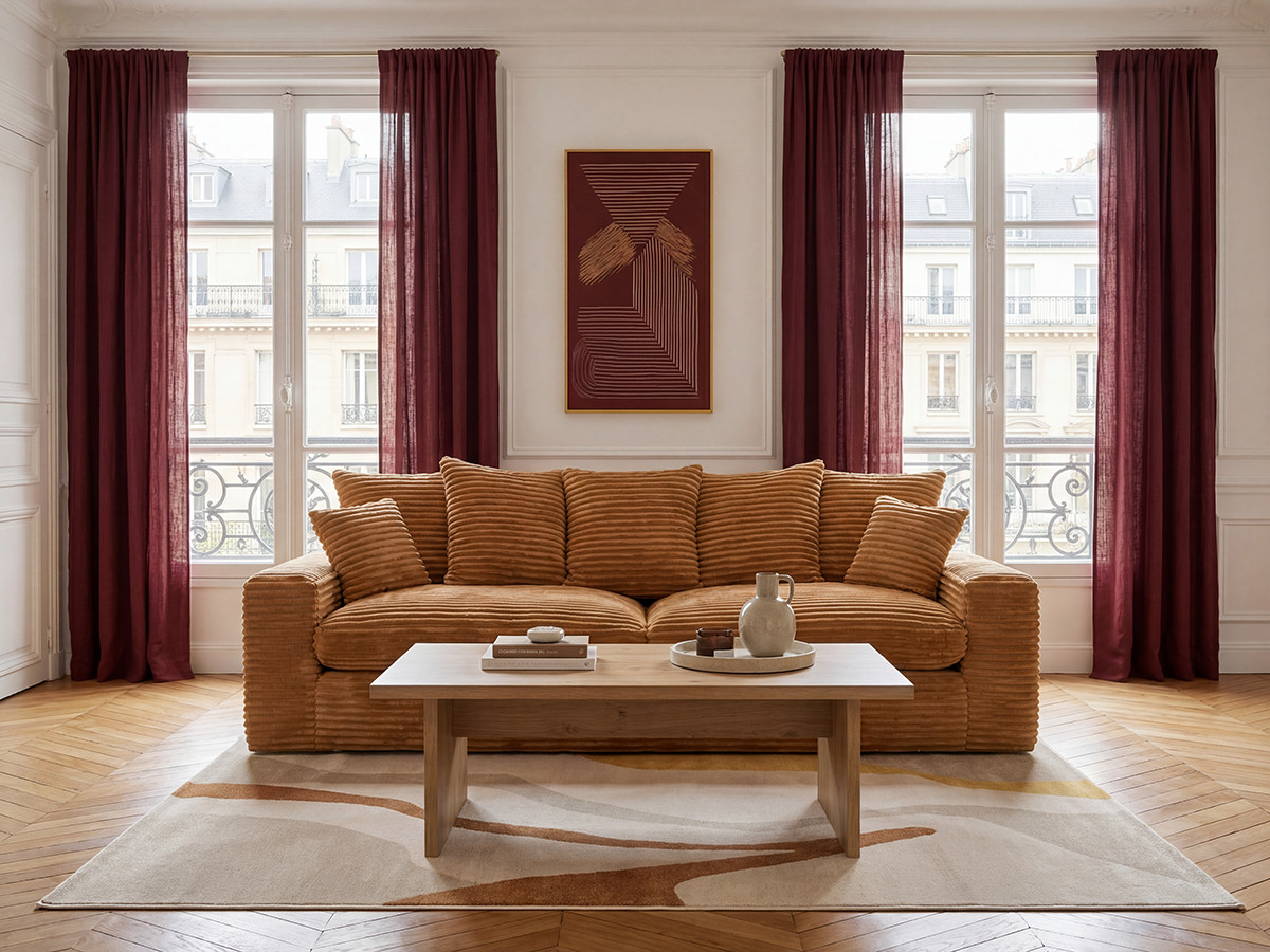 Bobochic Nevada Sofa 3-Sitzer 260 × 97 cm Breitcord weich Ockergelb