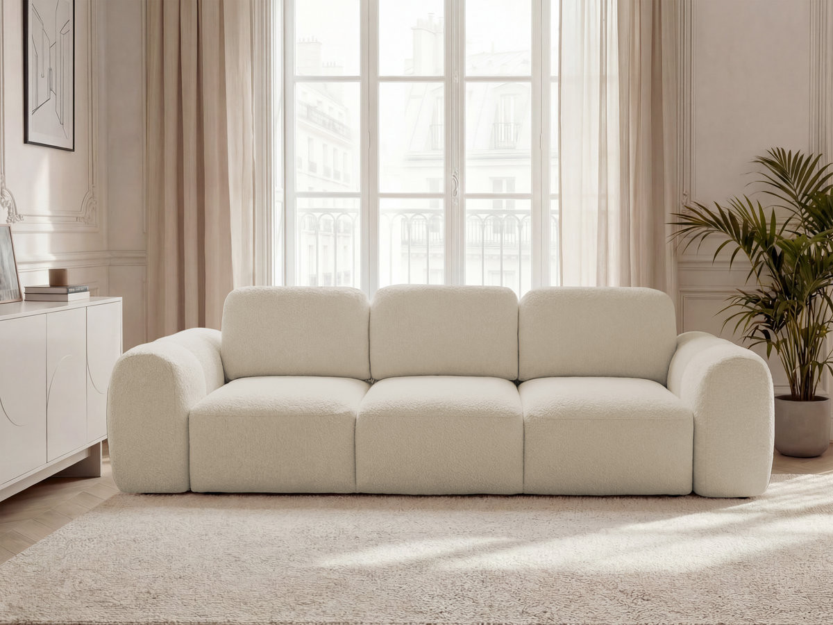 Bobochic Montaigne Schlafsofa 3-Sitzer mit Bettkasten Bouclé-Stoff Beige