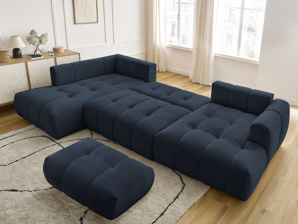 Bobochic Fuji Wohnlandschaft mit Pouf Stoff Dunkelblau Ecke rechts