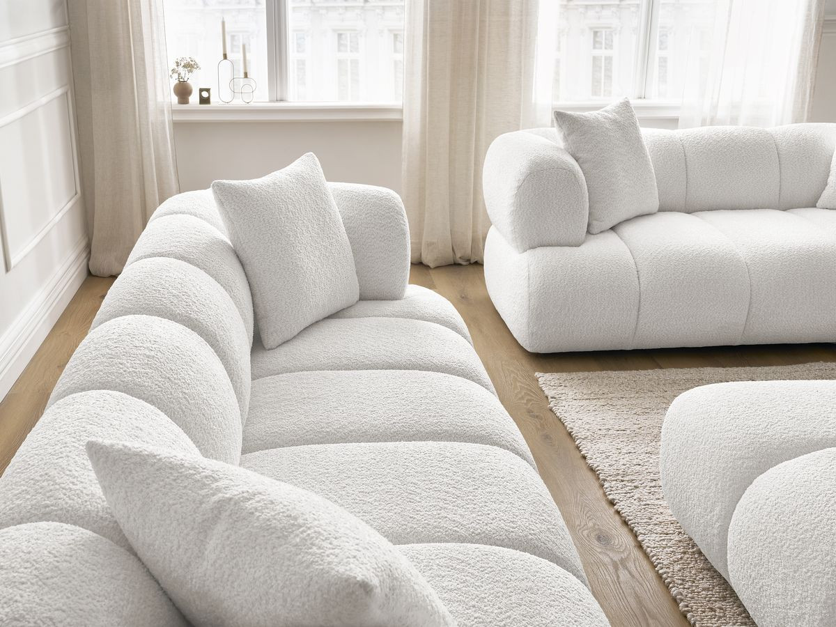 Bobochic Pamira Sofa 5-Sitzer mit Pouf Bouclé-Stoff Weiß
