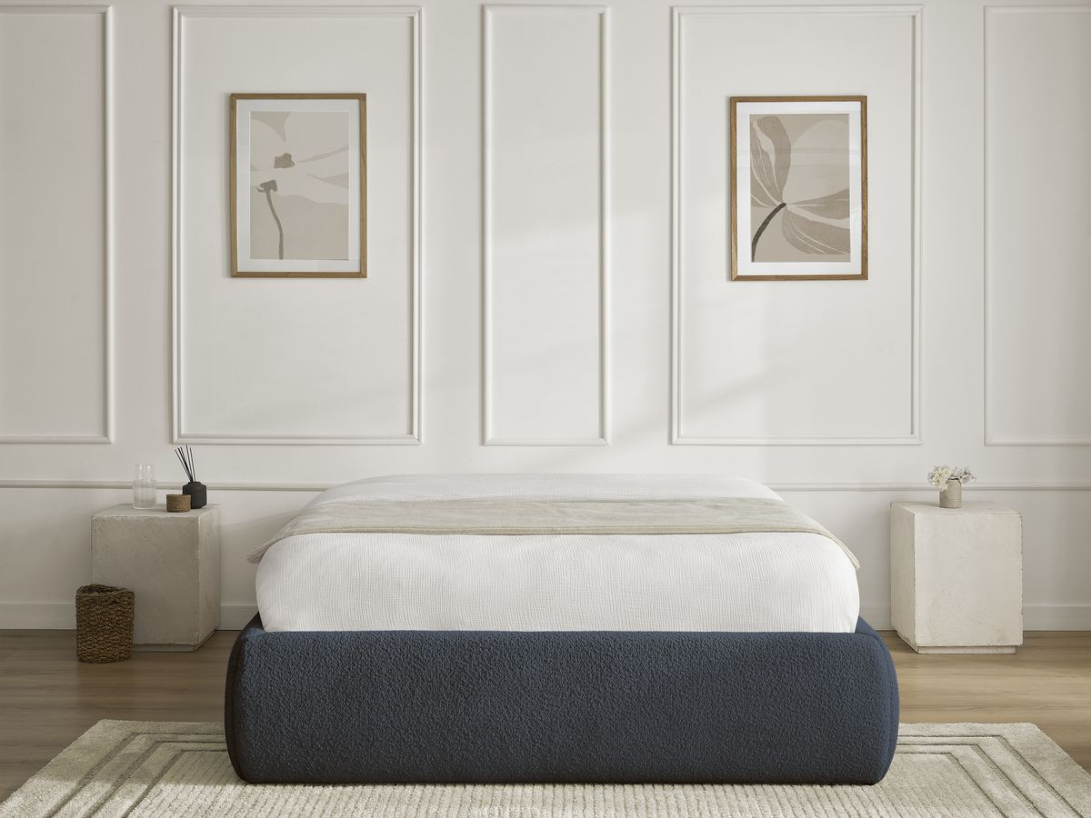 Bobochic Inera Bettgestell mit Bettkasten, ohne Kopfteil Bouclé-Stoff Blau, Liegefläche 140 × 190 cm