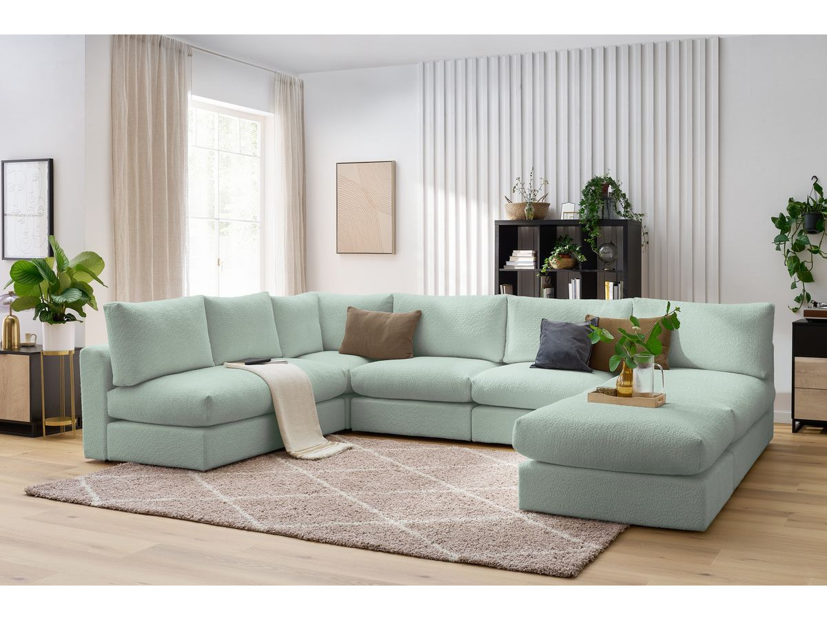 Bobochic Paris Ecksofa mit Pouf 369 × 262 cm Bouclé-Stoff Grün