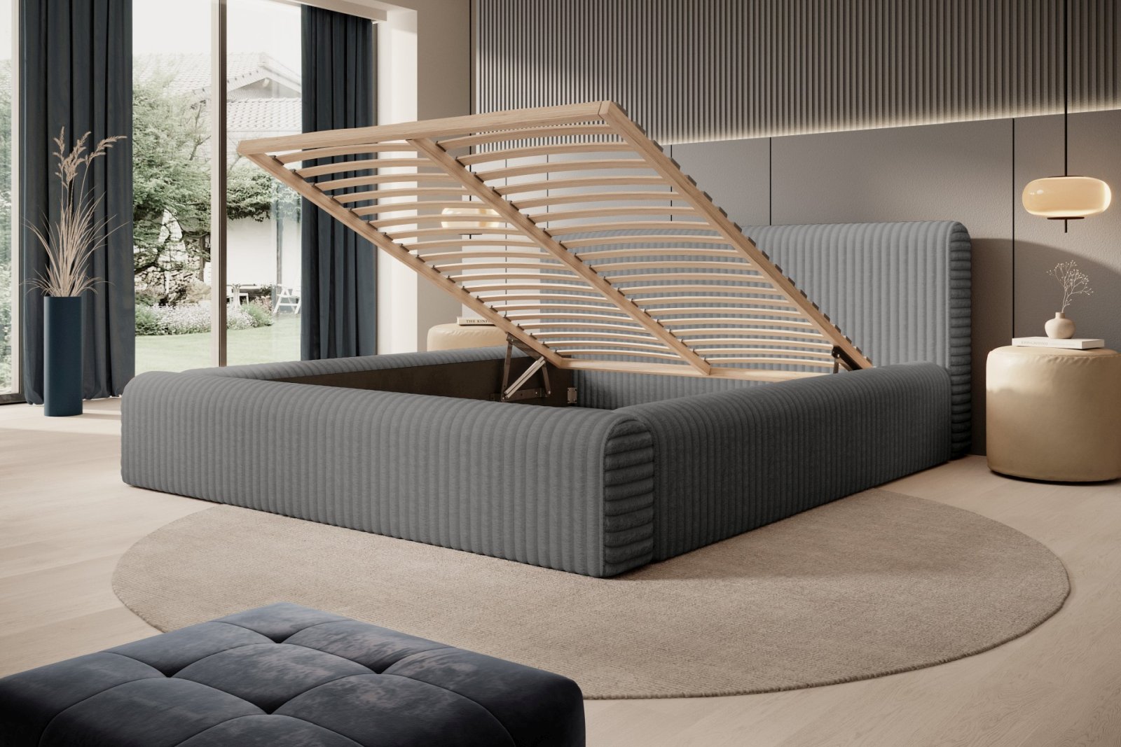 Polsterbett Miloa Softcord mit Fellstruktur 180x200 mit Holzrahmen Vito 16
