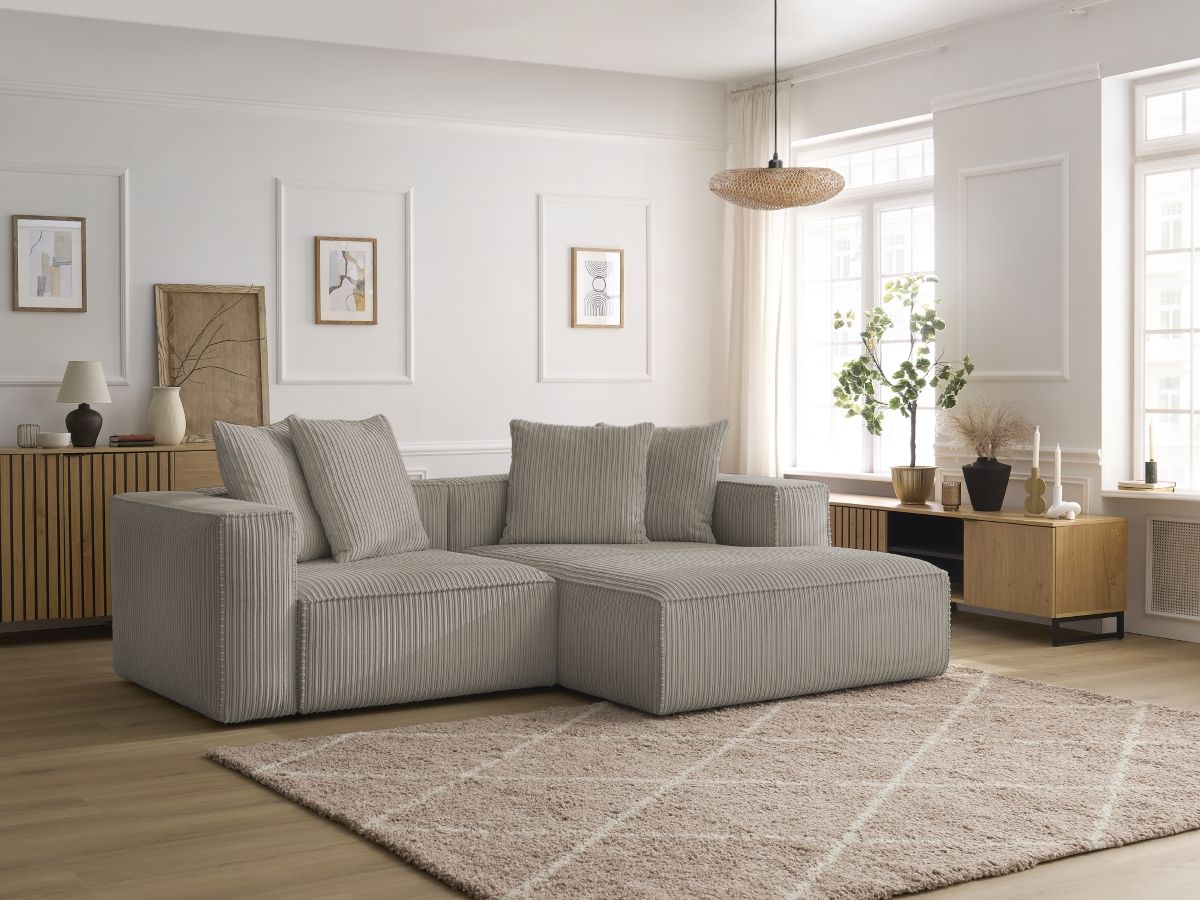 Bobochic Nina Ecksofa Cordsamt Taupe Ecke rechts