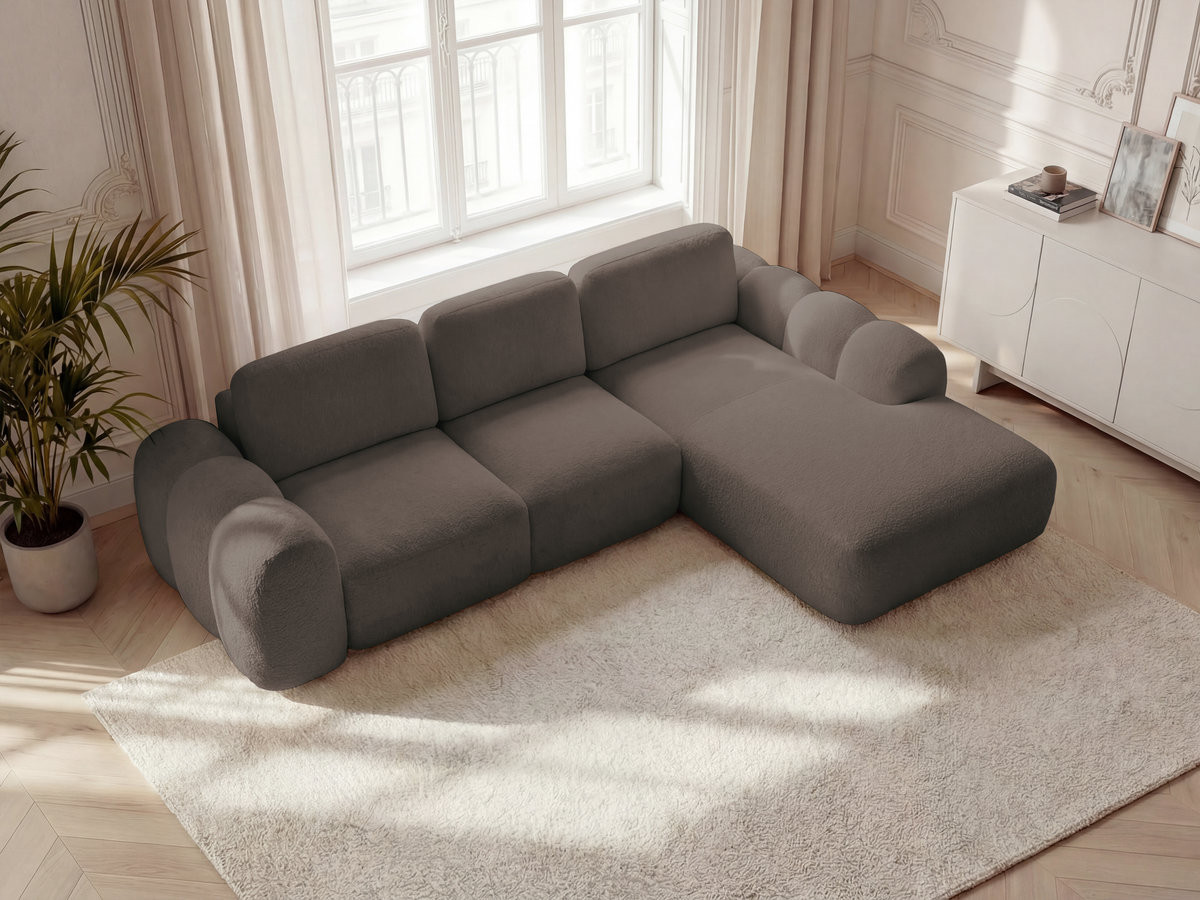 Bobochic Montaigne Ecksofa mit Schlaffunktion und Bettkasten 288 × 196 cm Bouclé-Stoff Braun Ecke rechts