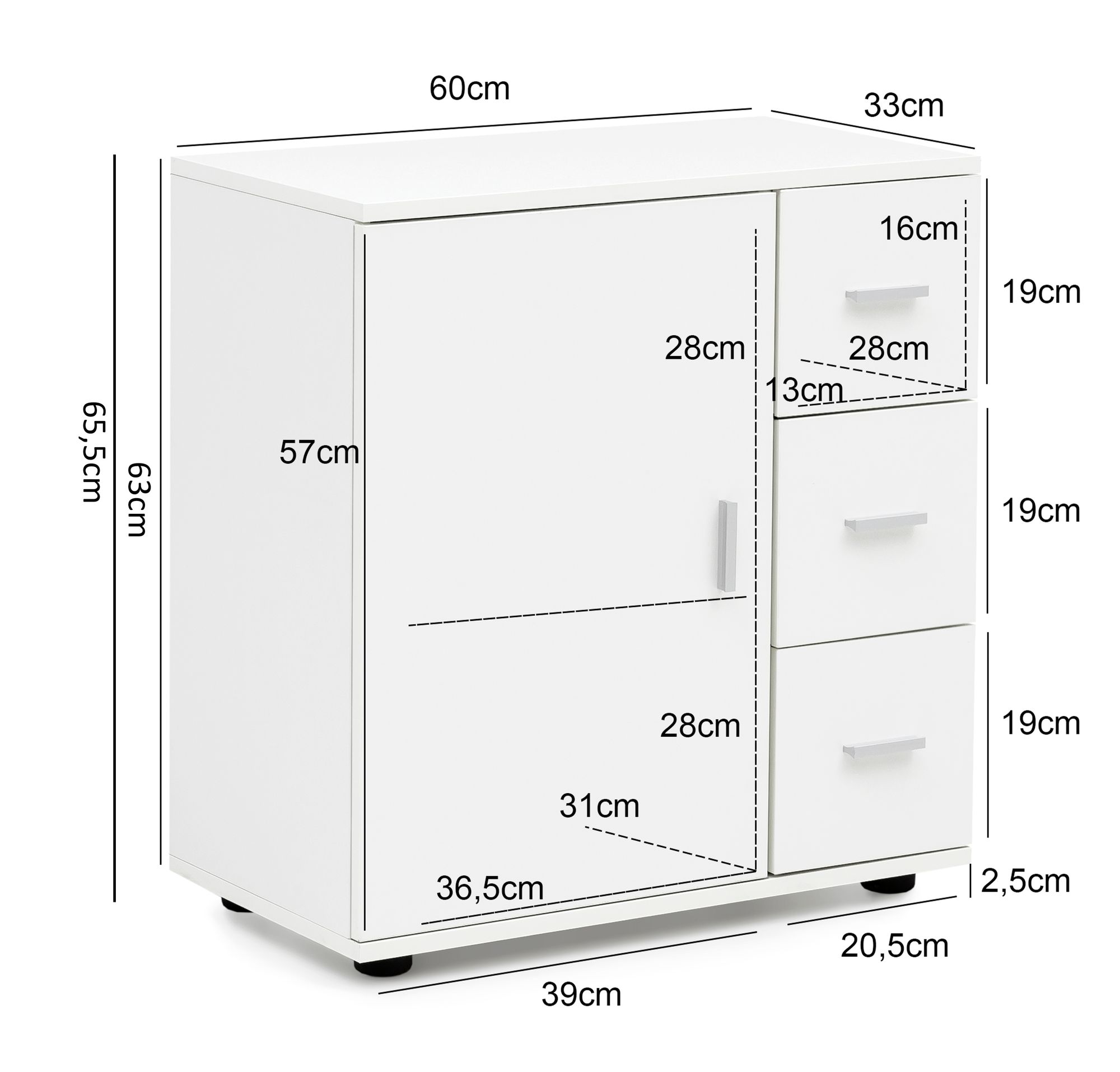 Unterschrank Korsor Weiß 60 × 33 × 65,5 cm