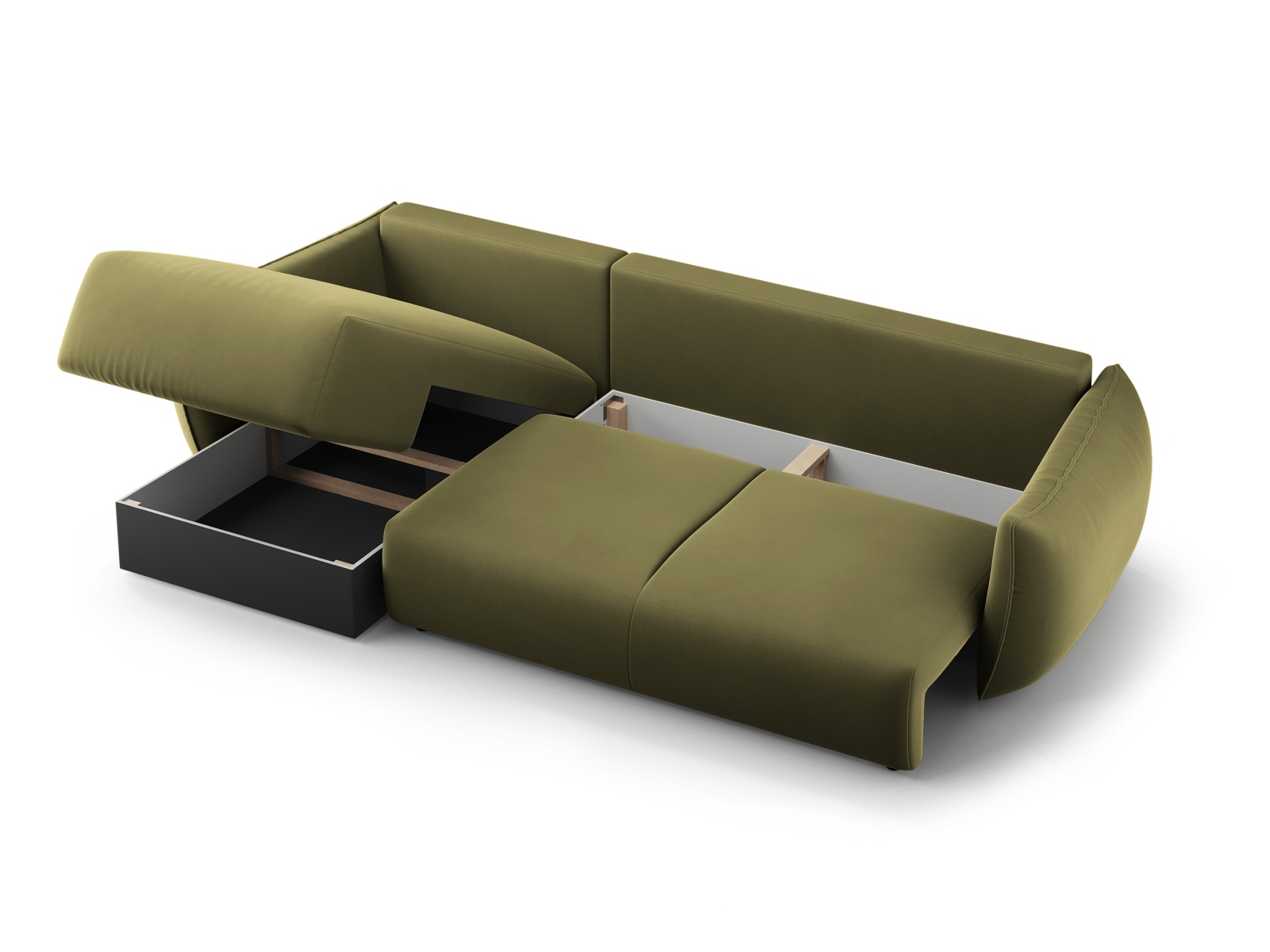 Cosmopolitan Design Ecksofa Matera 4-Sitzer mit Schlaffunktion Samt Salvador Grün Rechts