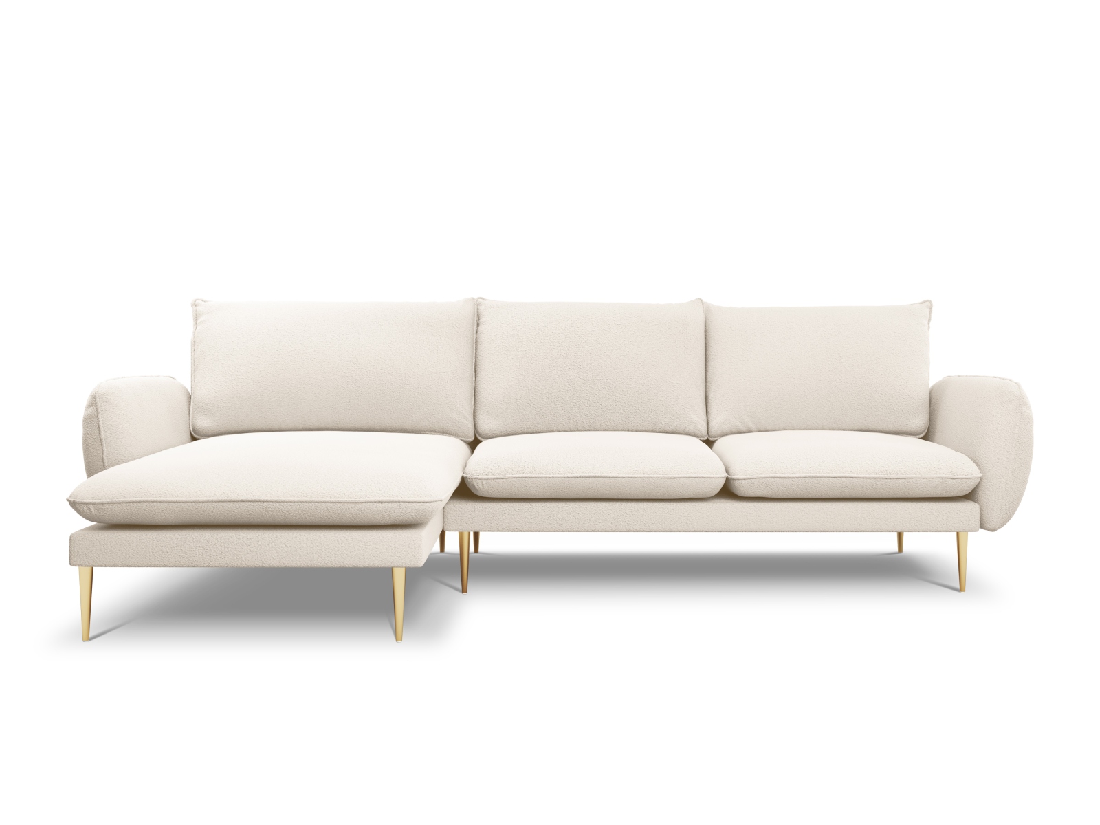Cosmopolitan Design Ecksofa Vienna 5-Sitzer Boucle Ascot Beige Links Beine Gold