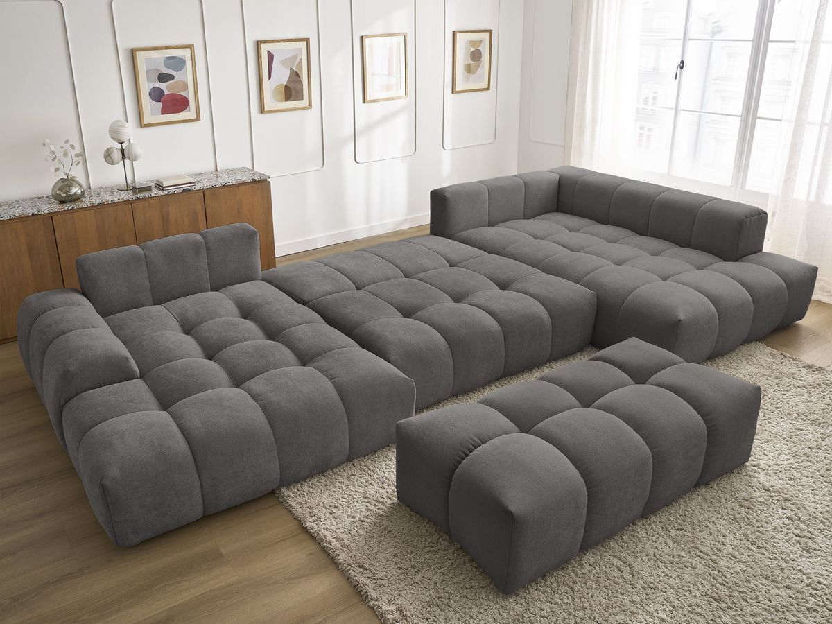 Bobochic Everest Wohnlandschaft mit Pouf, 14 Kissen Strukturstoff Dunkelgrau Ecke links